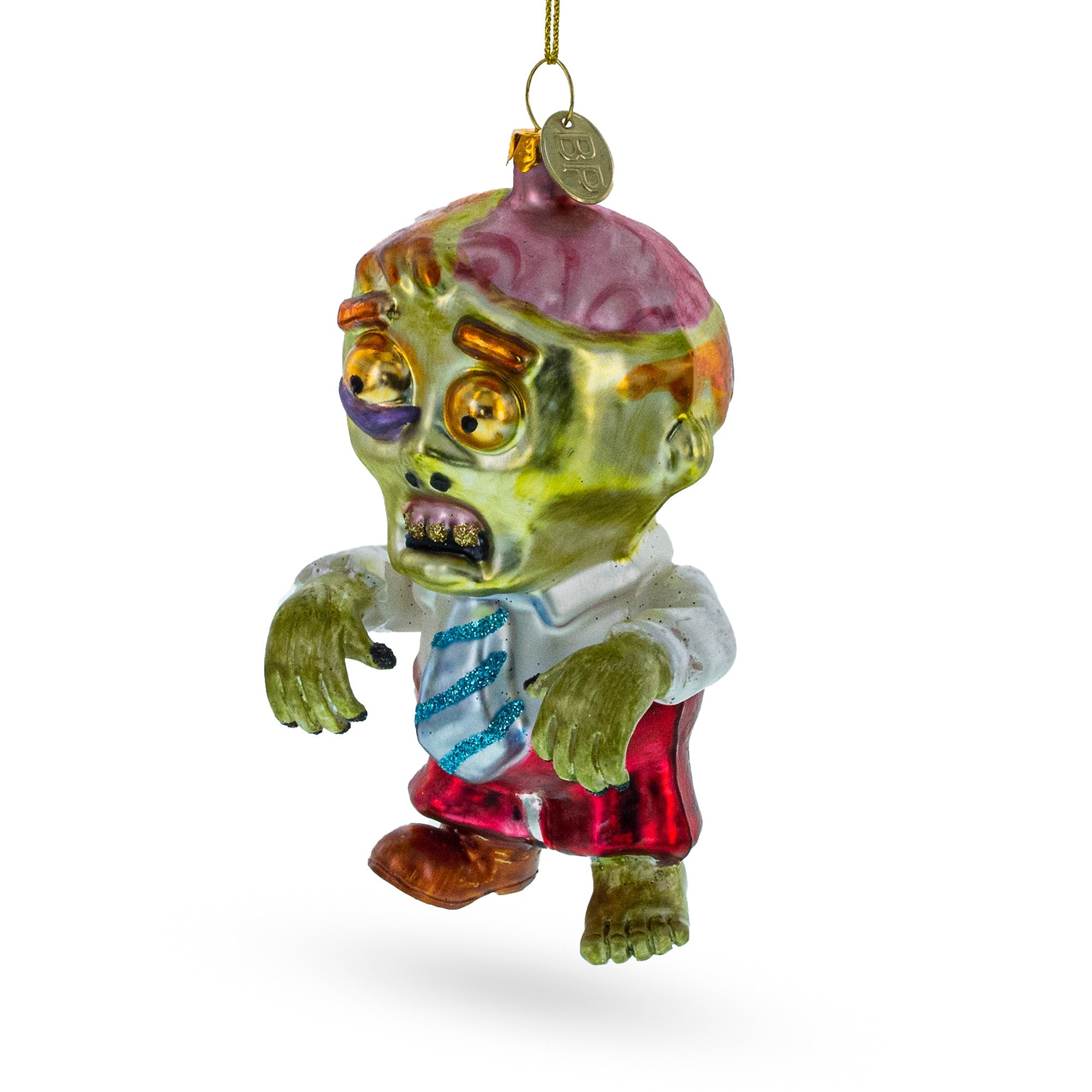 Dapper Zombie In Formal Attire - Blown Glass Christmas Ornament