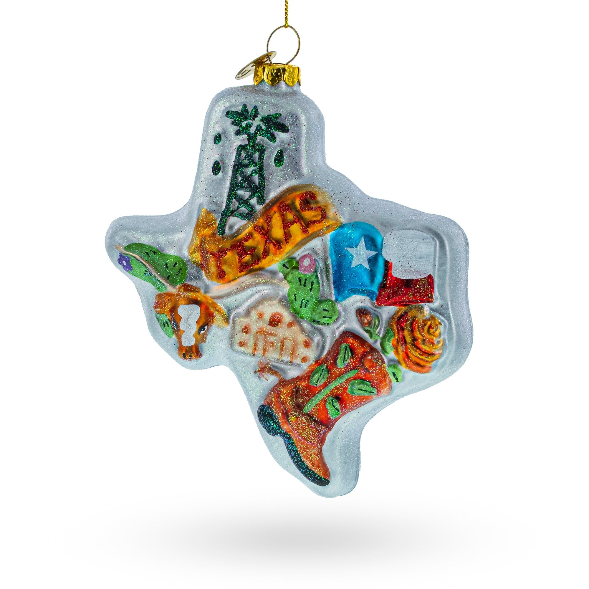 Texan Adventure: Travel To The State Of Texas - Blown Glass Christmas Ornament