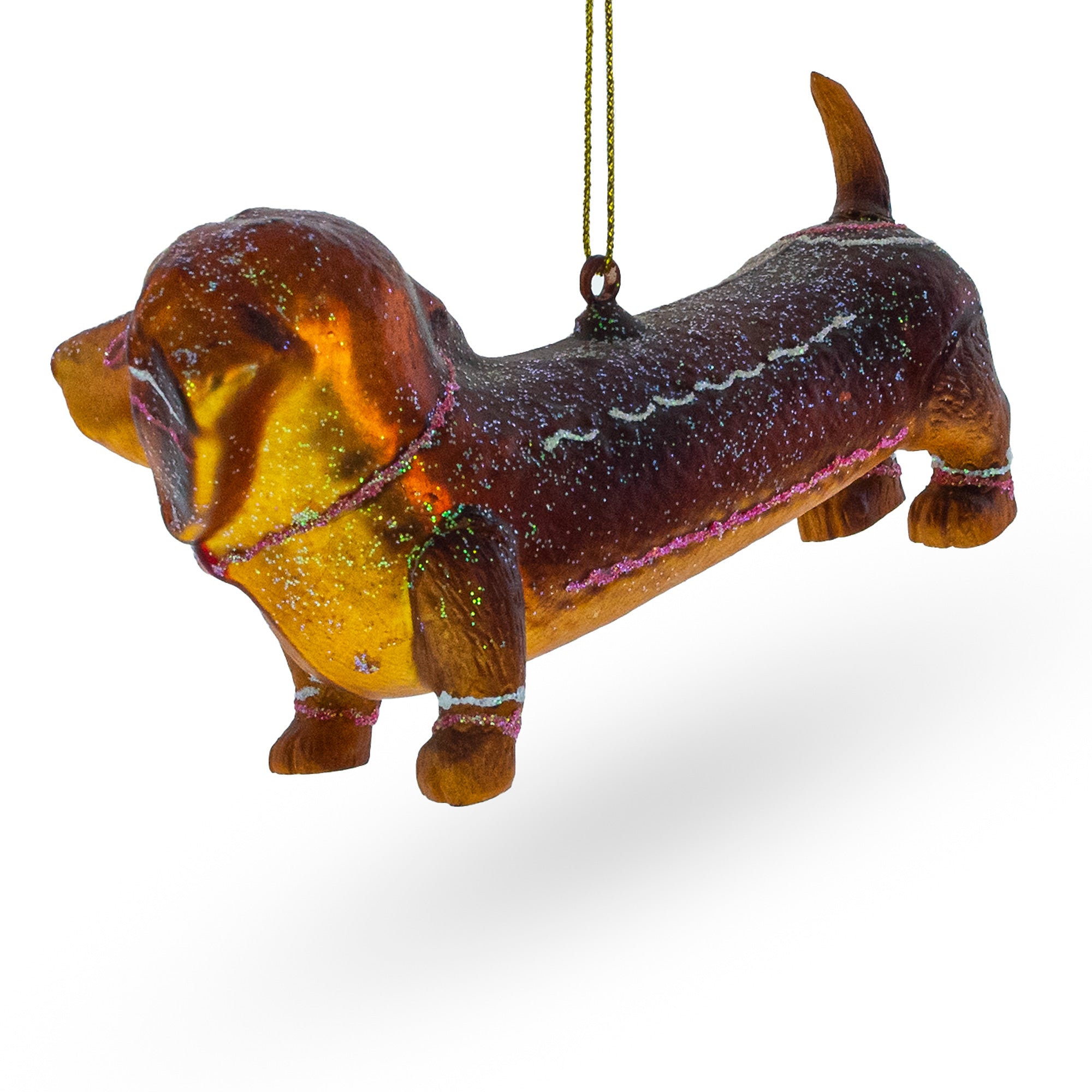 Dapper Dachshund With Bow - Blown Glass Christmas Ornament