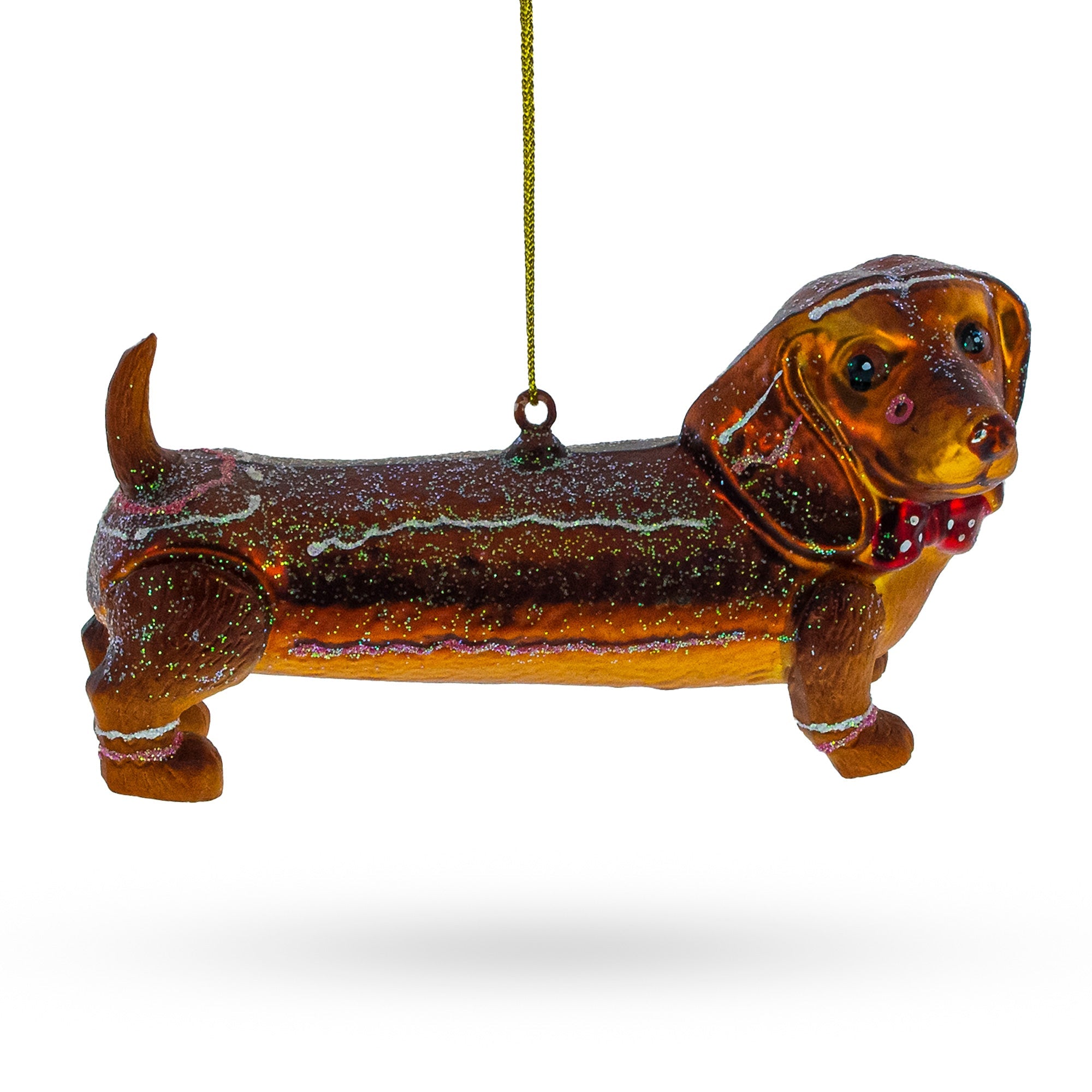 Dapper Dachshund With Bow - Blown Glass Christmas Ornament