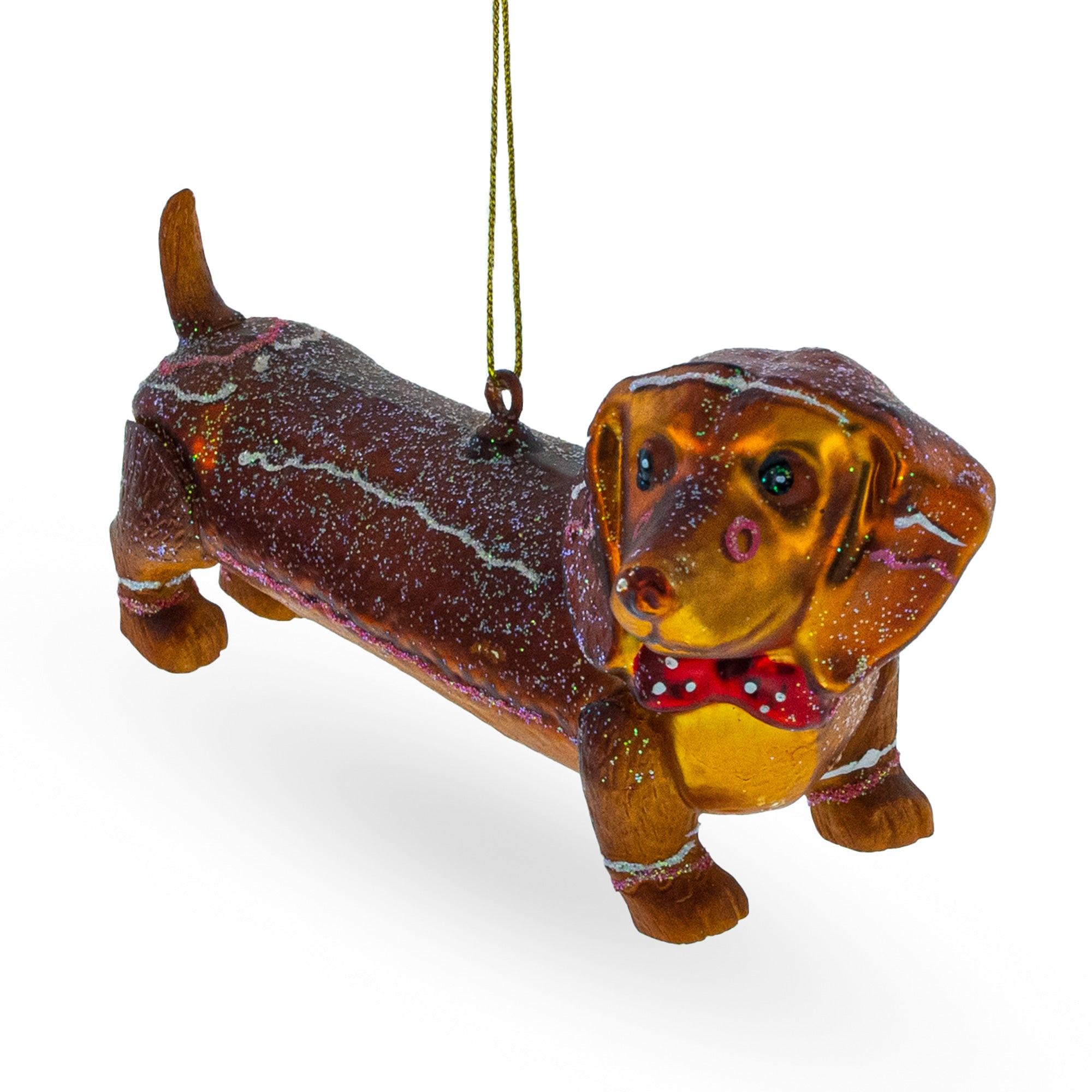 Dapper Dachshund With Bow - Blown Glass Christmas Ornament