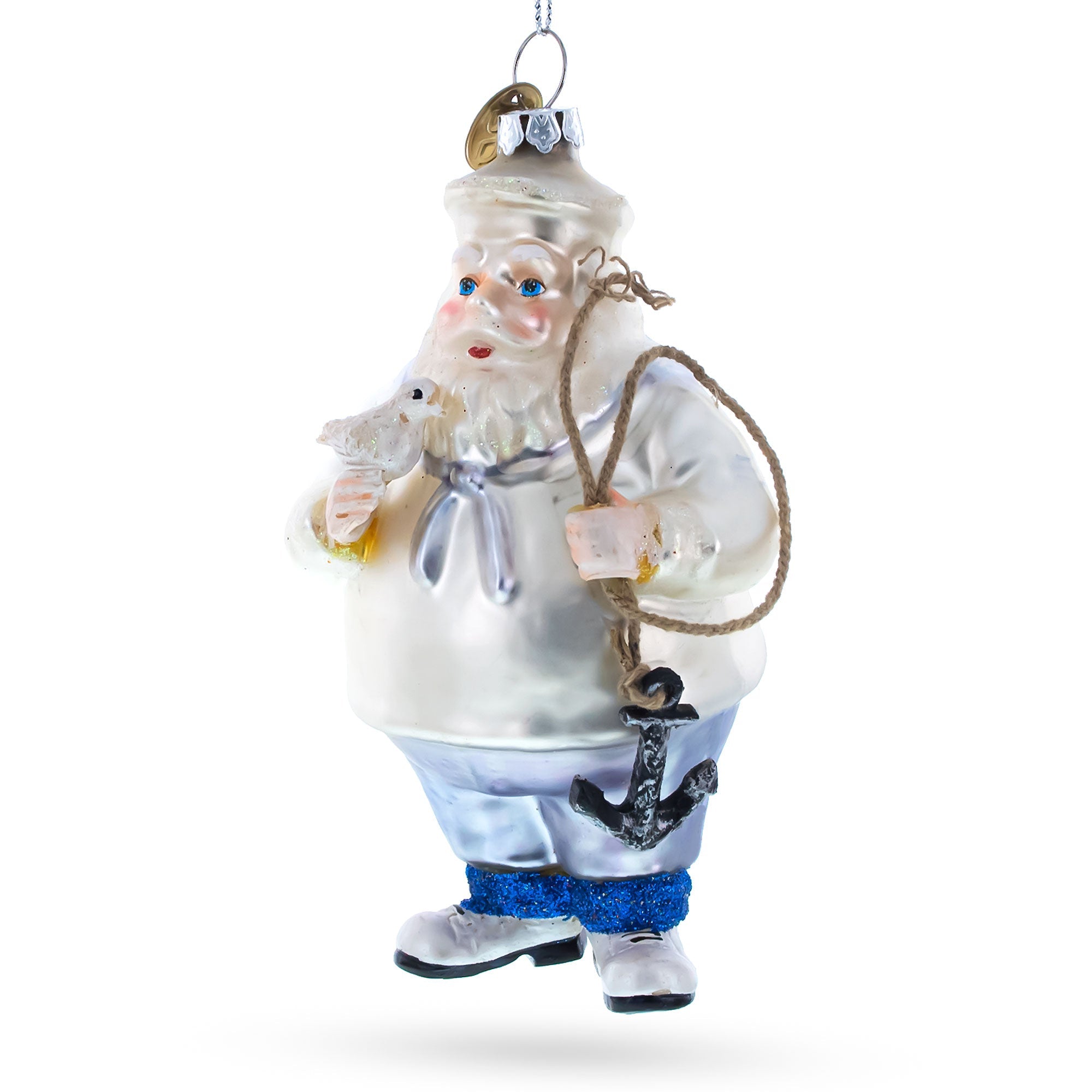 Seafaring Santa With Anchor - Blown Glass Christmas Ornament