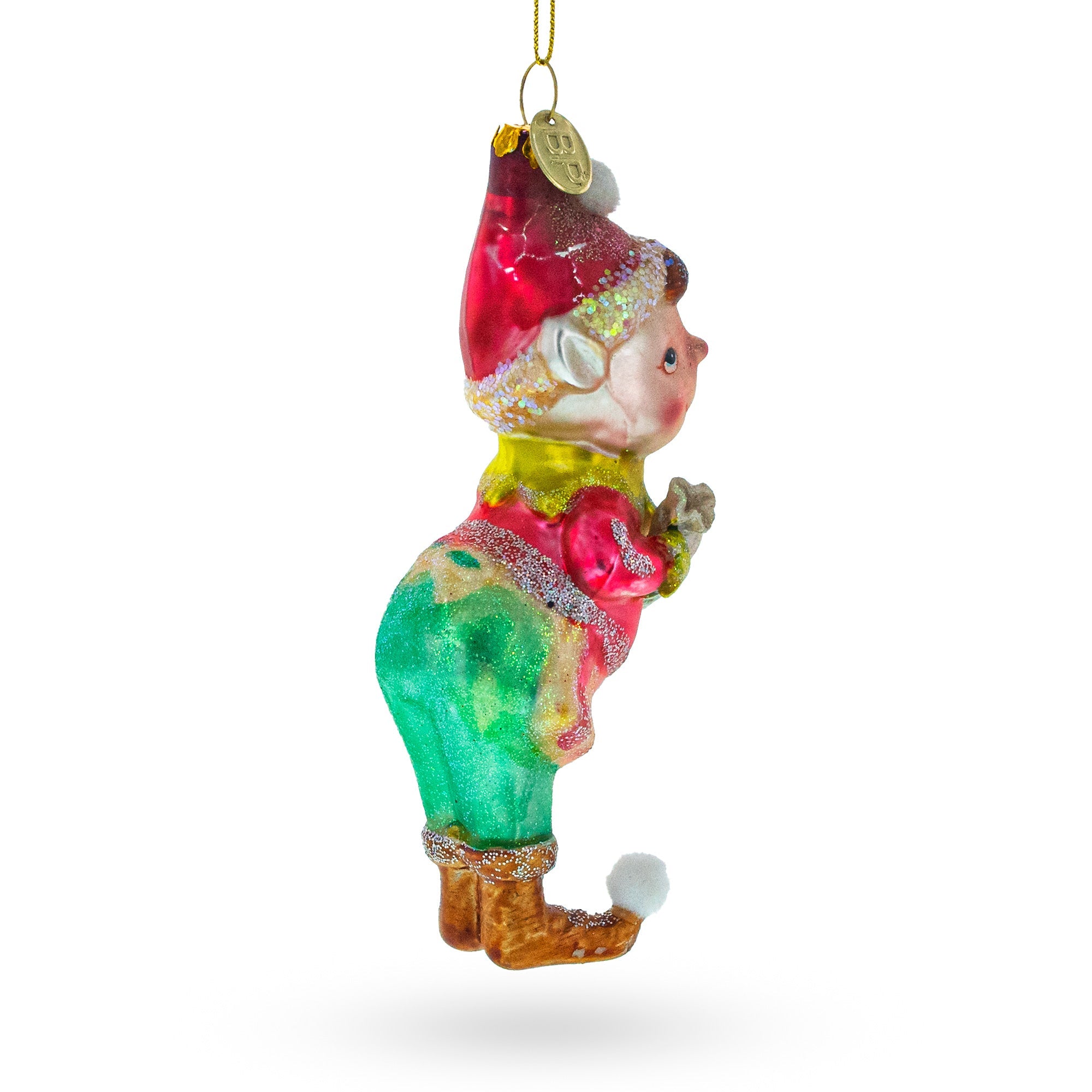 Whimsical Elf Decorating Cupcake - Blown Glass Christmas Ornament