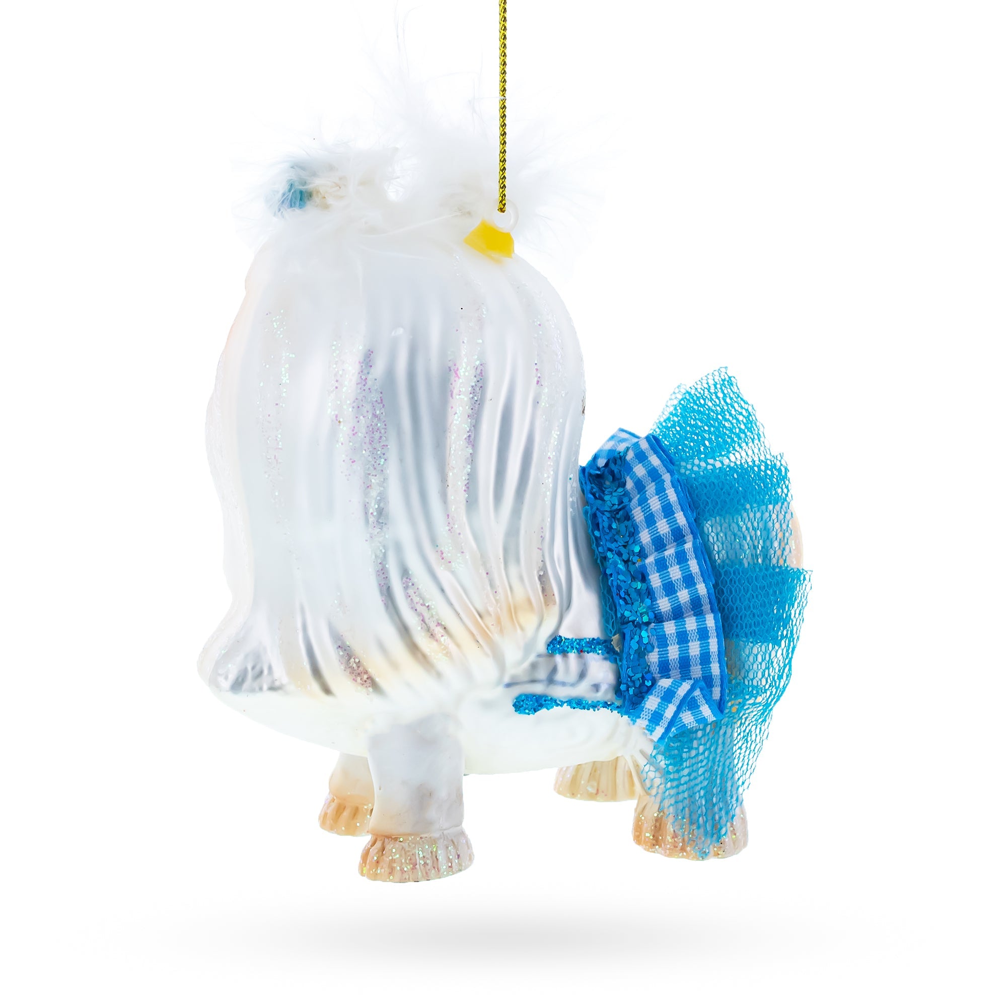 Charming Yorkshire Terrier In Blue Outfit - Blown Glass Christmas Ornament