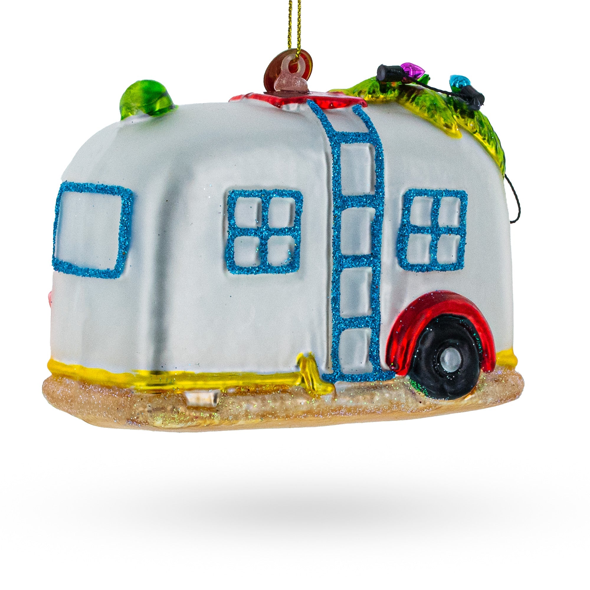 Santa's Beach Adventure: Snorkeling Santa In Camper - Blown Glass Christmas Ornament