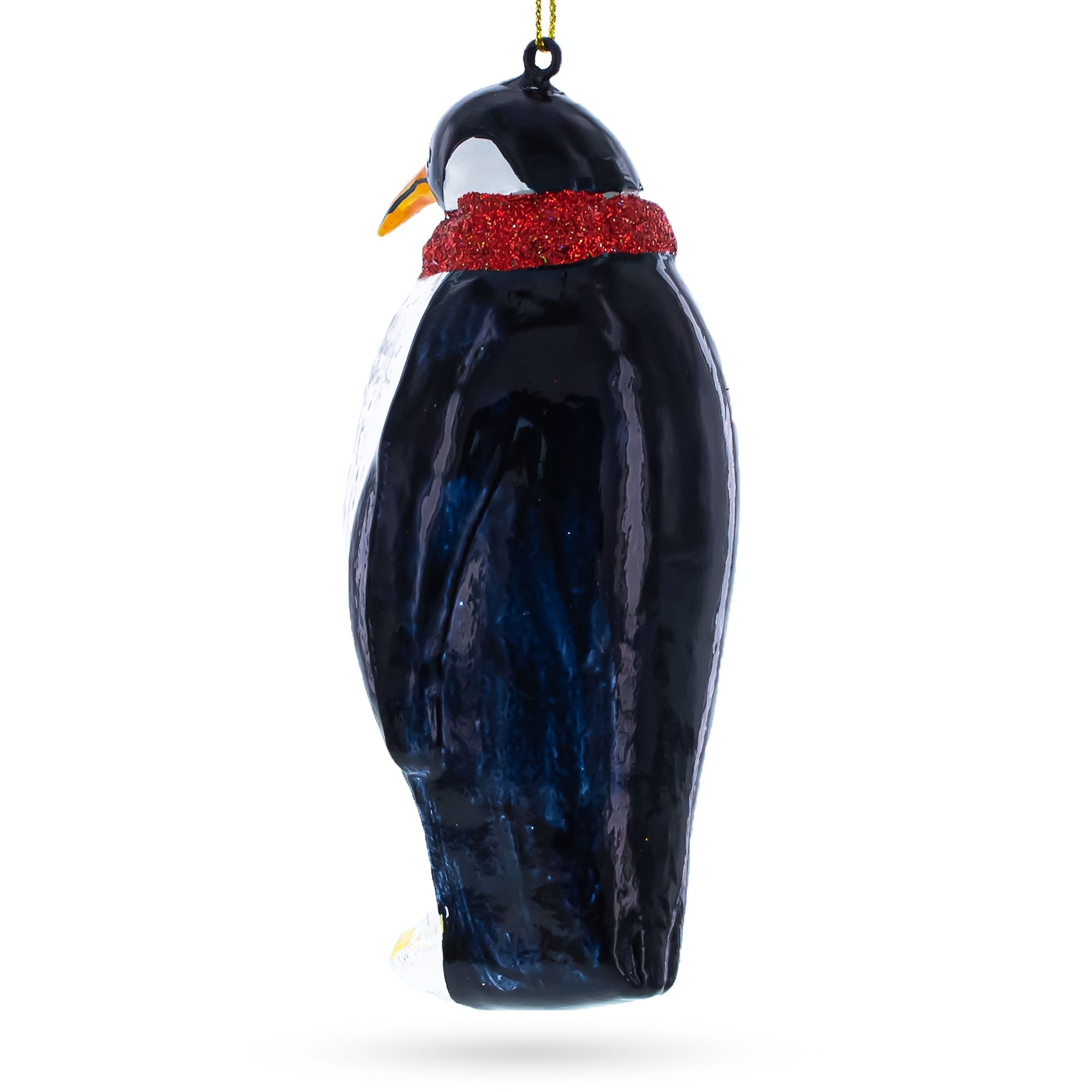 Penguin With Scarf - Blown Glass Christmas Ornament