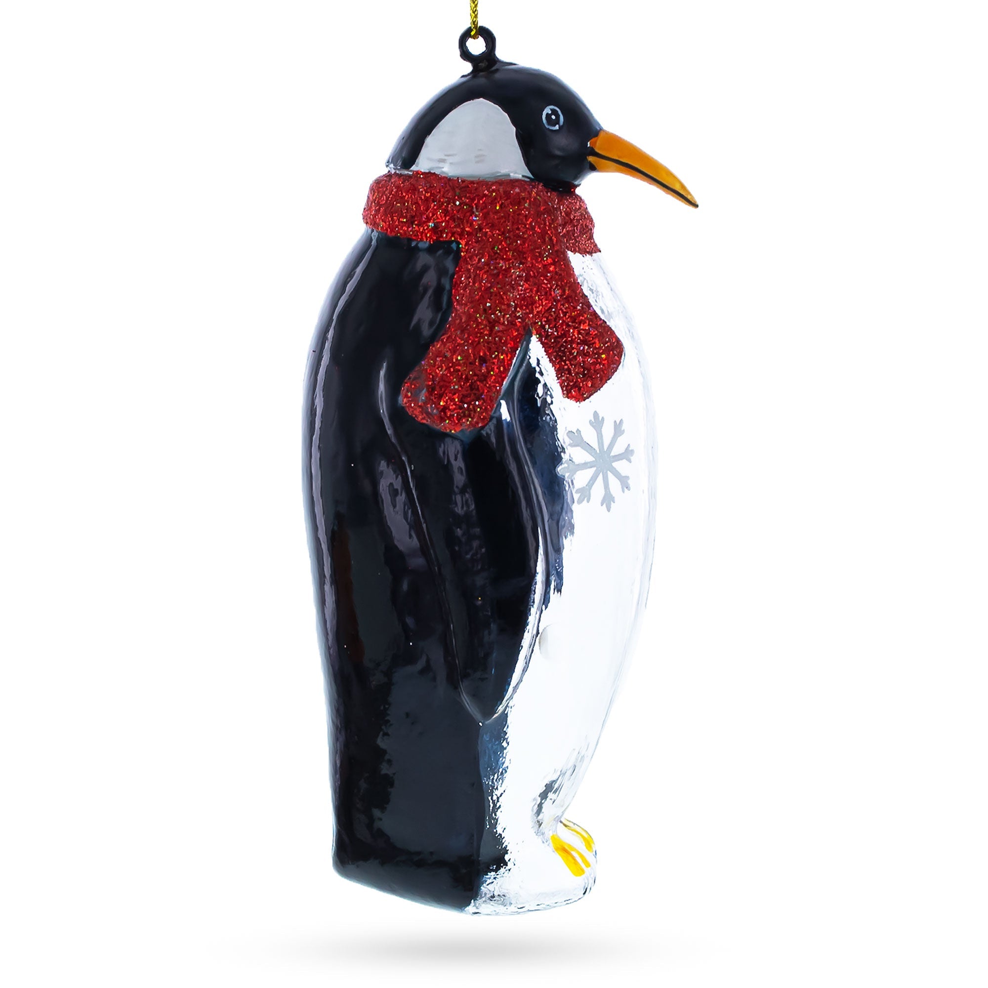 Penguin With Scarf - Blown Glass Christmas Ornament