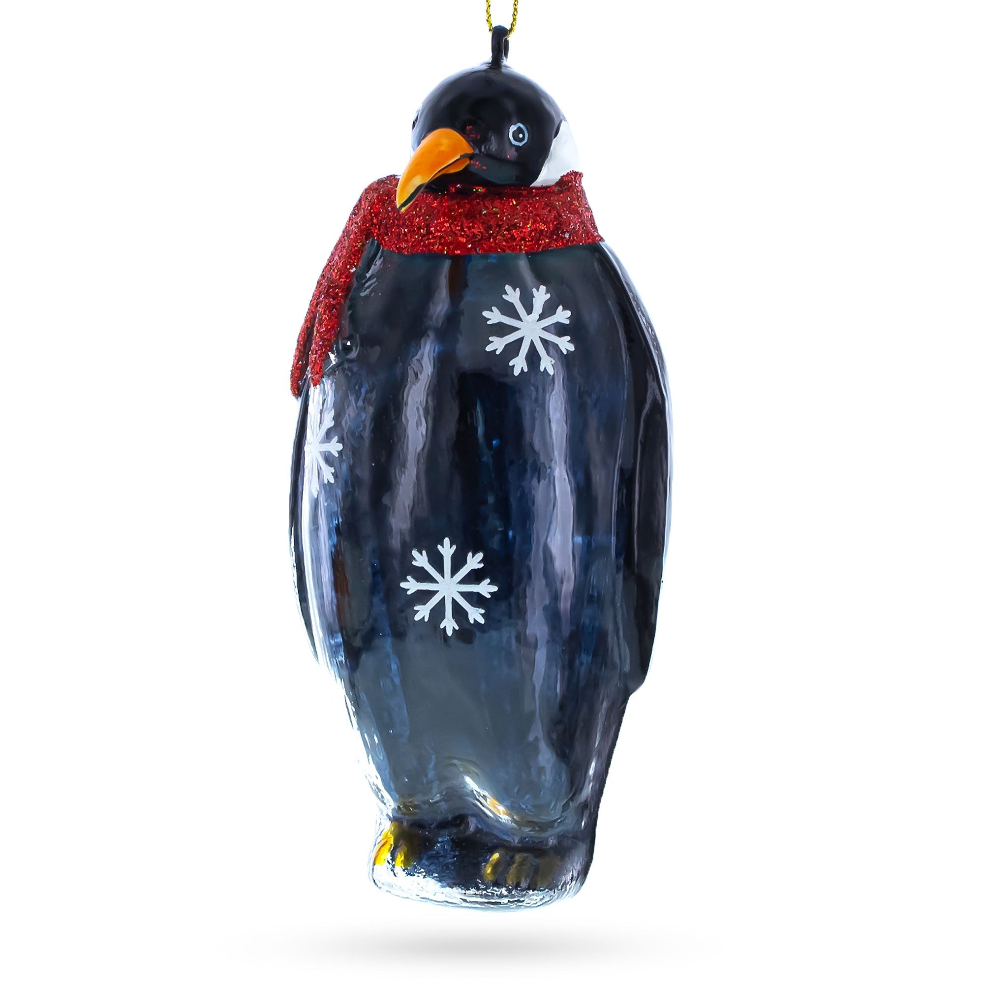 Penguin With Scarf - Blown Glass Christmas Ornament