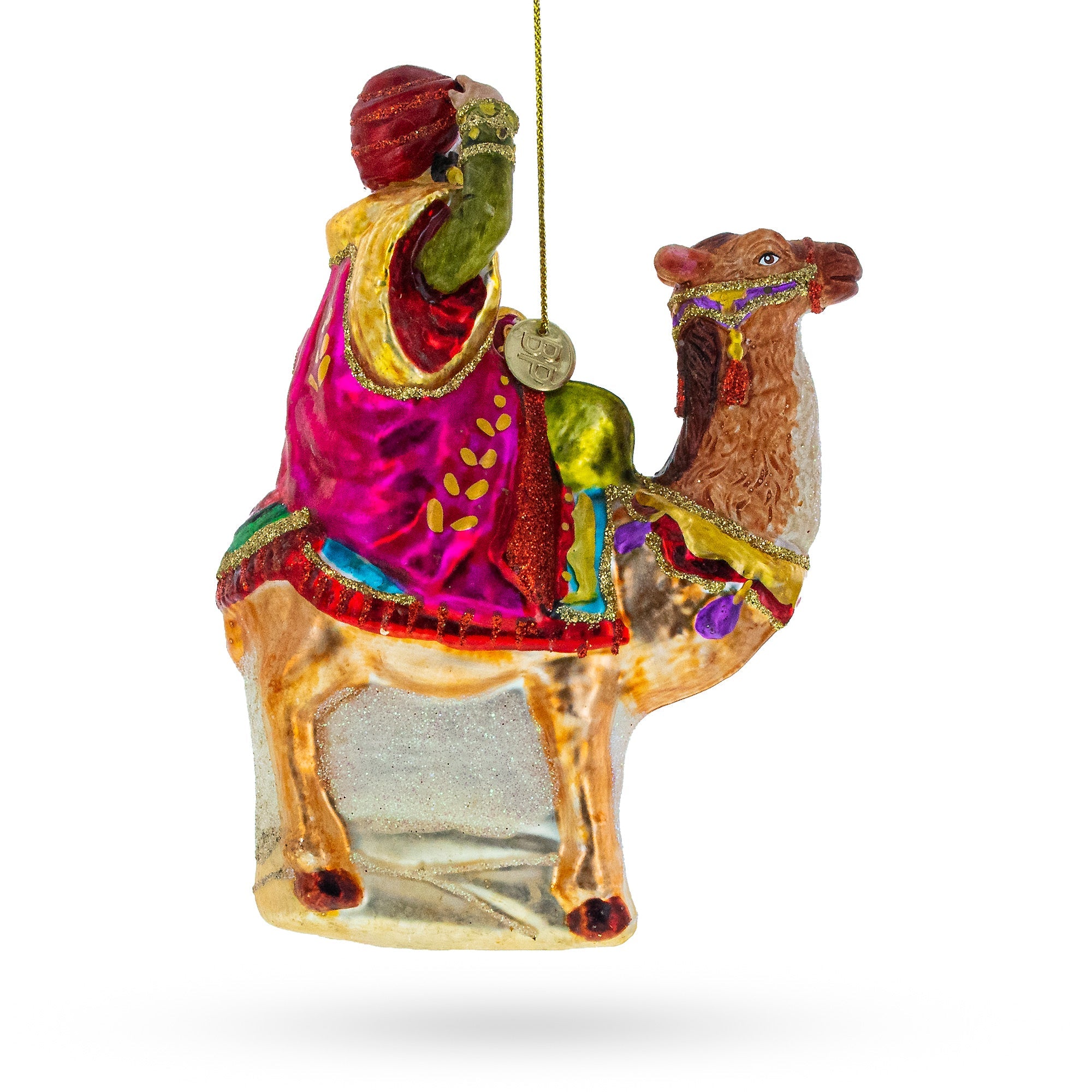 Majestic Wiseman With Gifts On Camel - Blown Glass Christmas Ornament