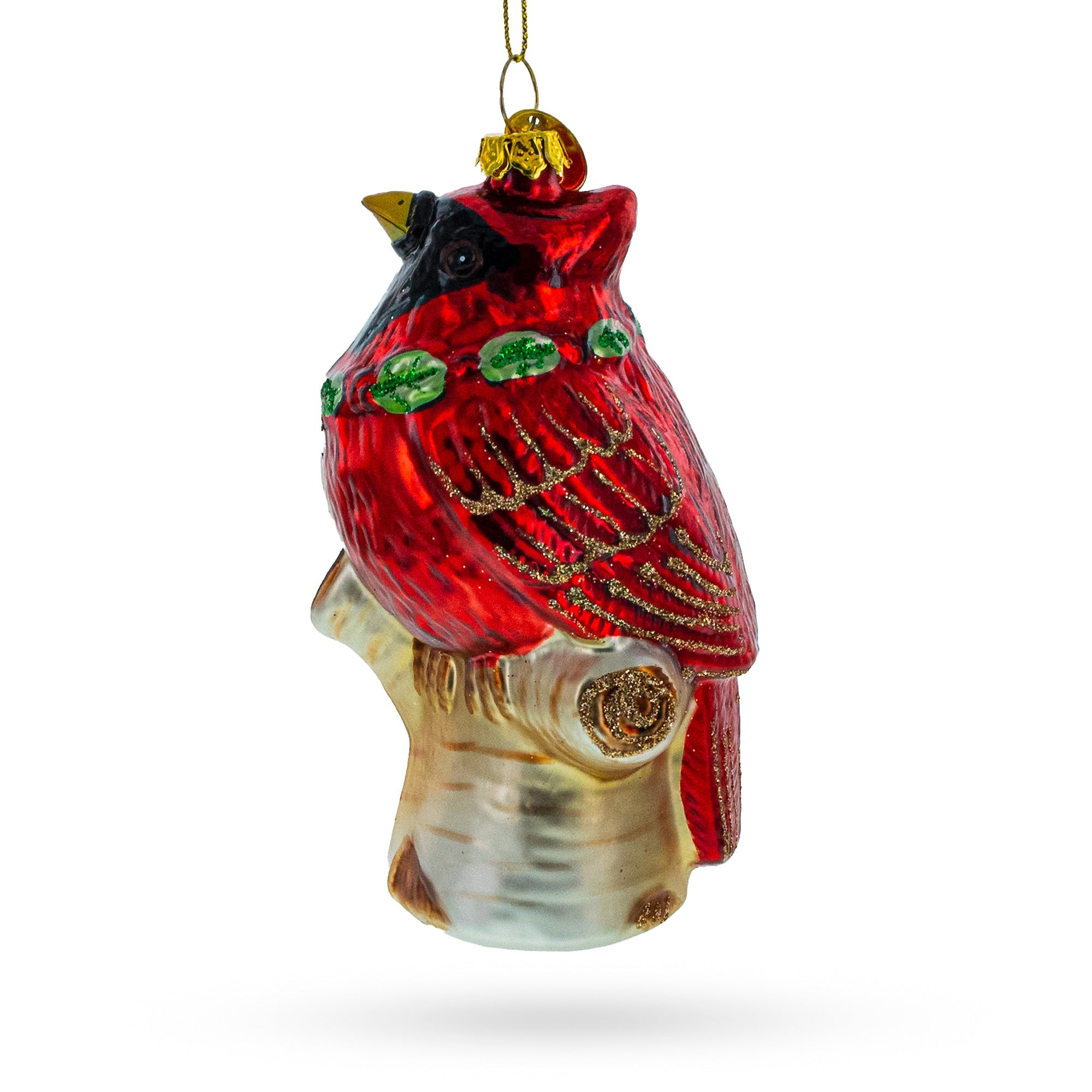 Shimmering Red Cardinal On A Tree Branch - Blown Glass Christmas Ornament