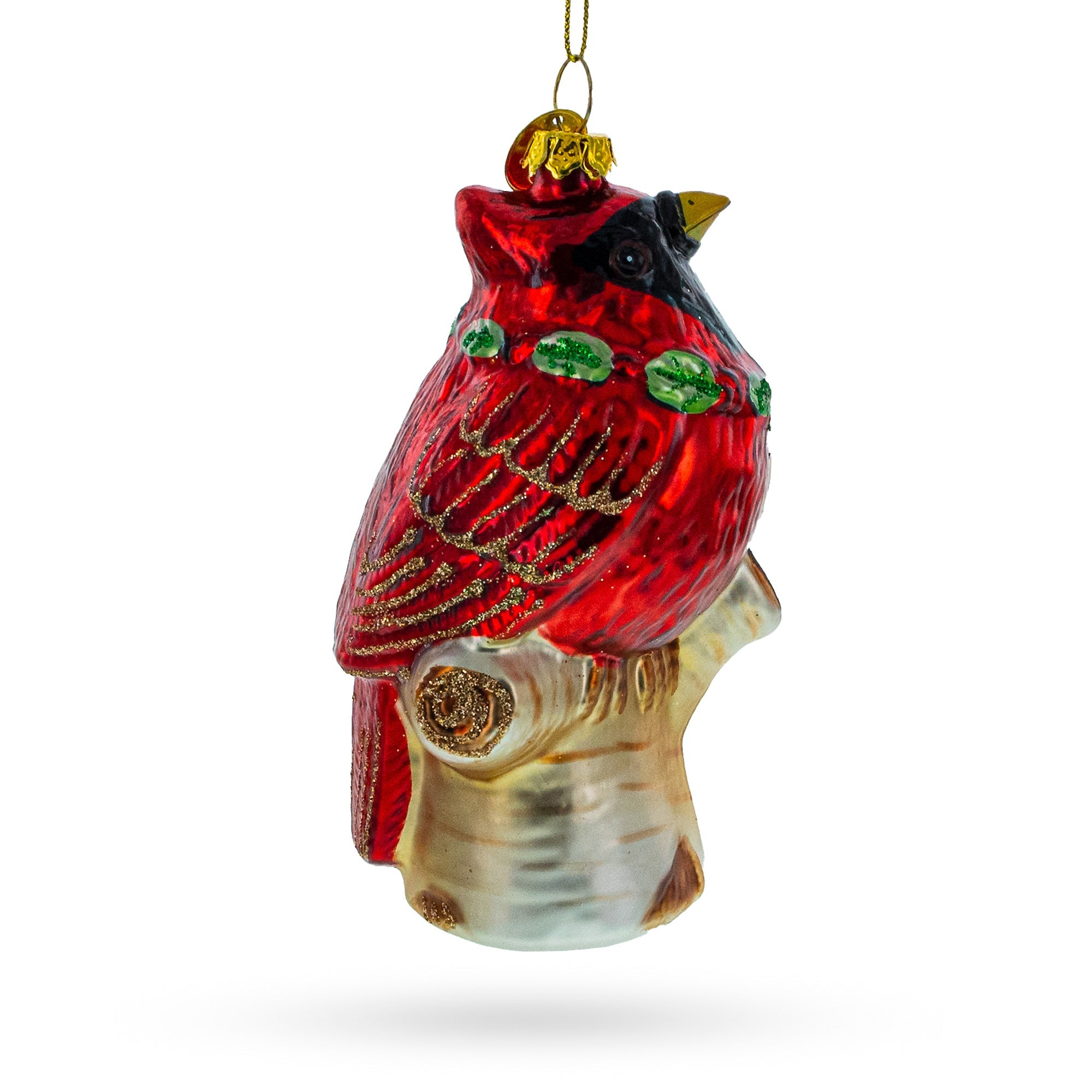 Shimmering Red Cardinal On A Tree Branch - Blown Glass Christmas Ornament