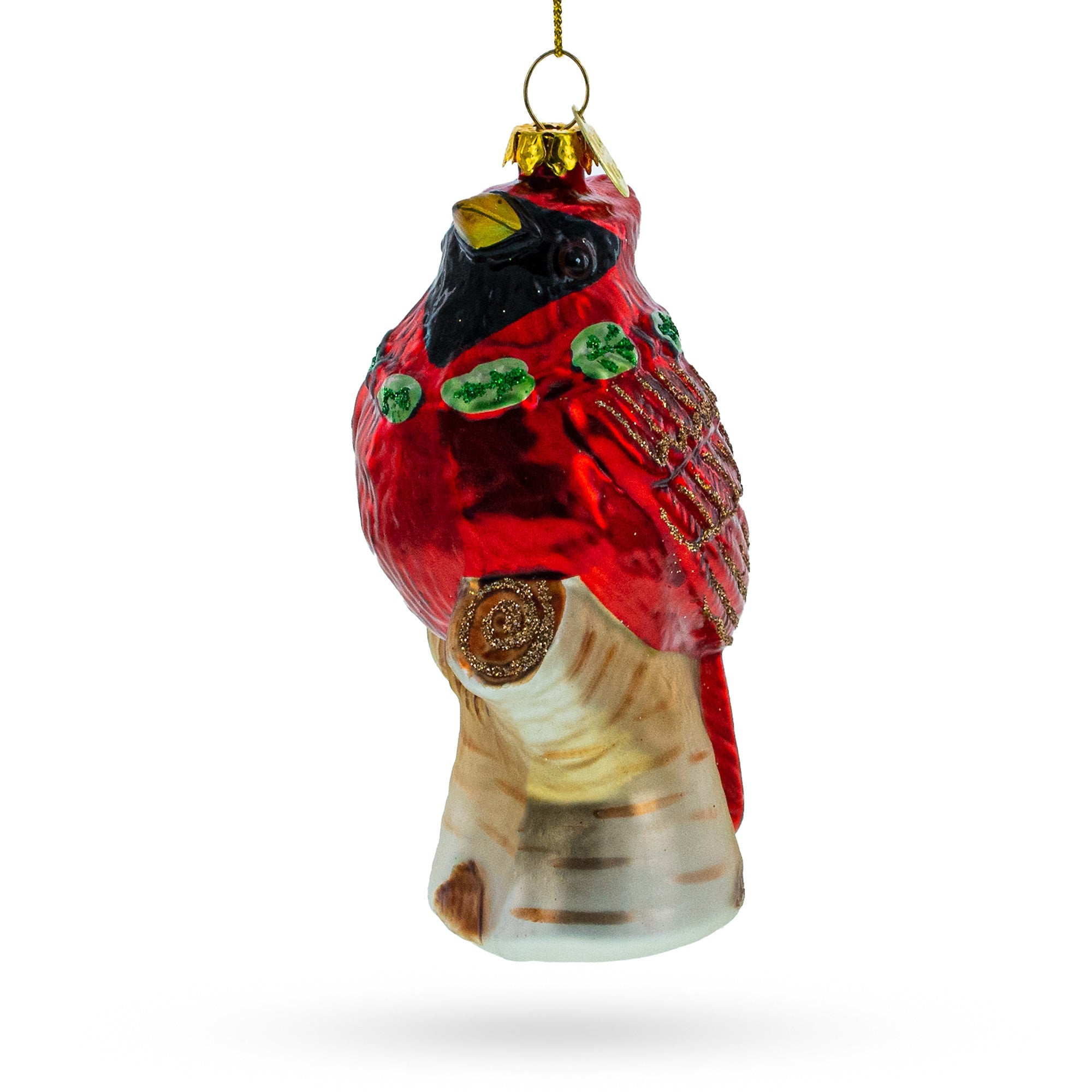 Shimmering Red Cardinal On A Tree Branch - Blown Glass Christmas Ornament