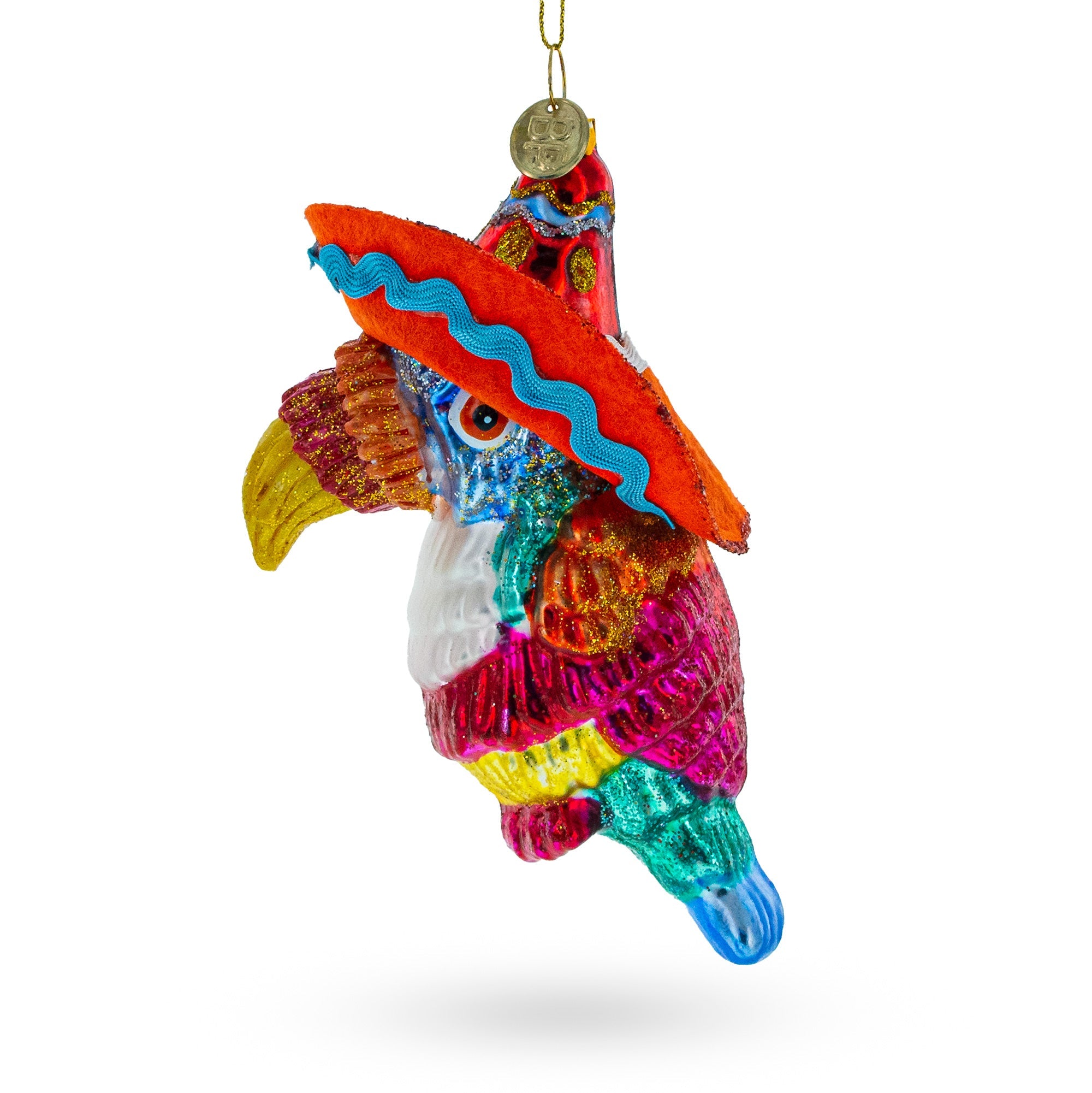 Tropical Toucan In A Sombrero Hat - Blown Glass Christmas Ornament