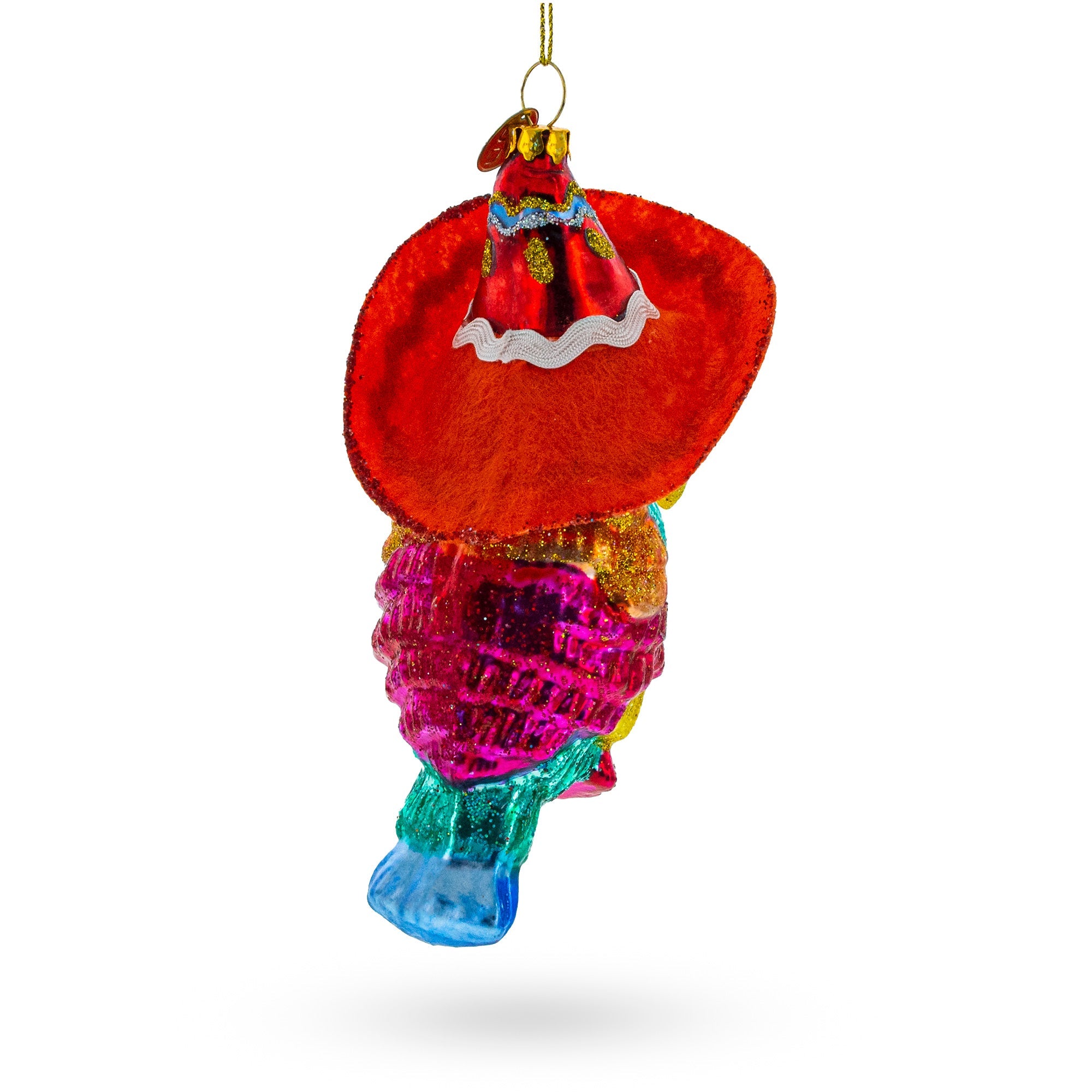 Tropical Toucan In A Sombrero Hat - Blown Glass Christmas Ornament