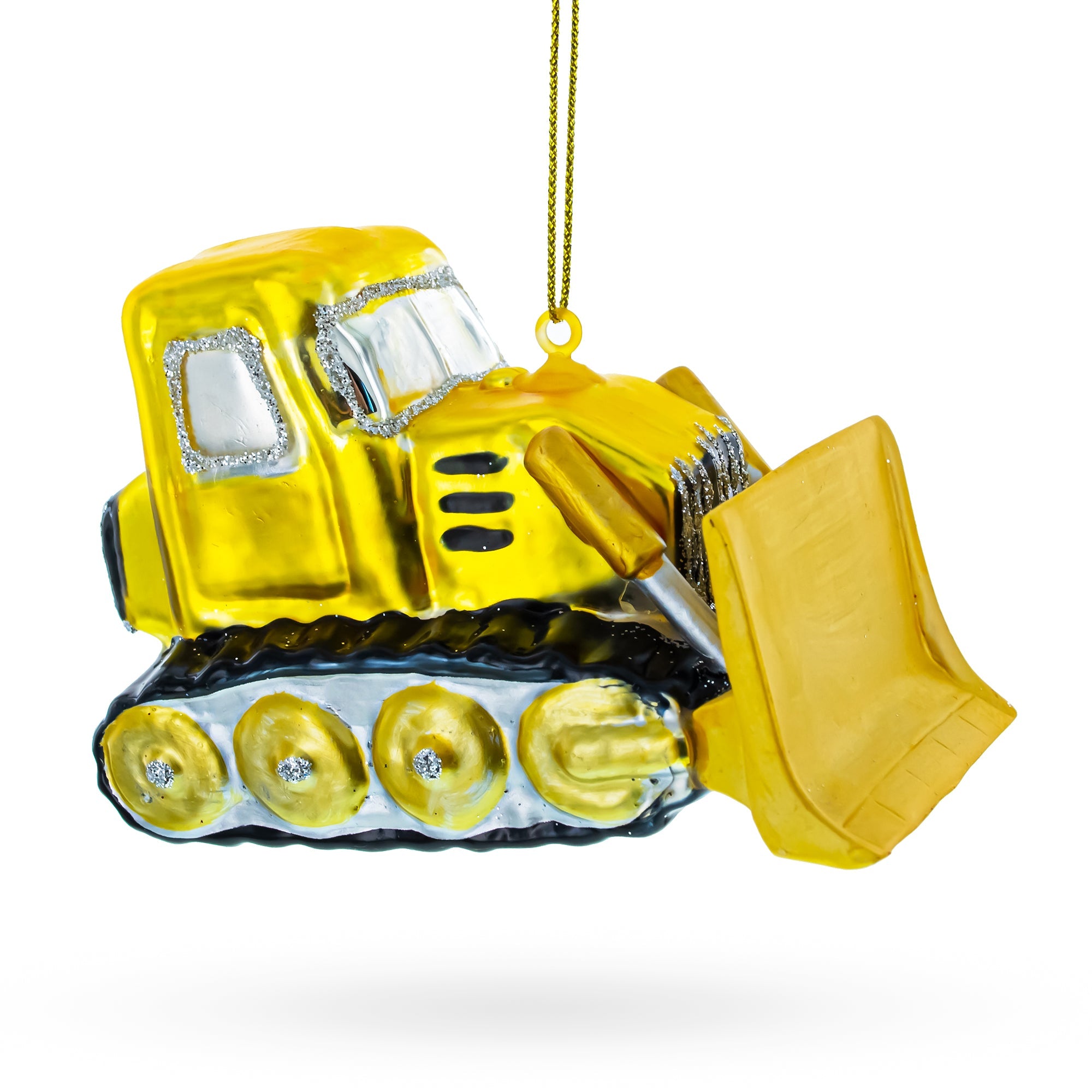 Bright Yellow Bulldozer - Blown Glass Christmas Ornament