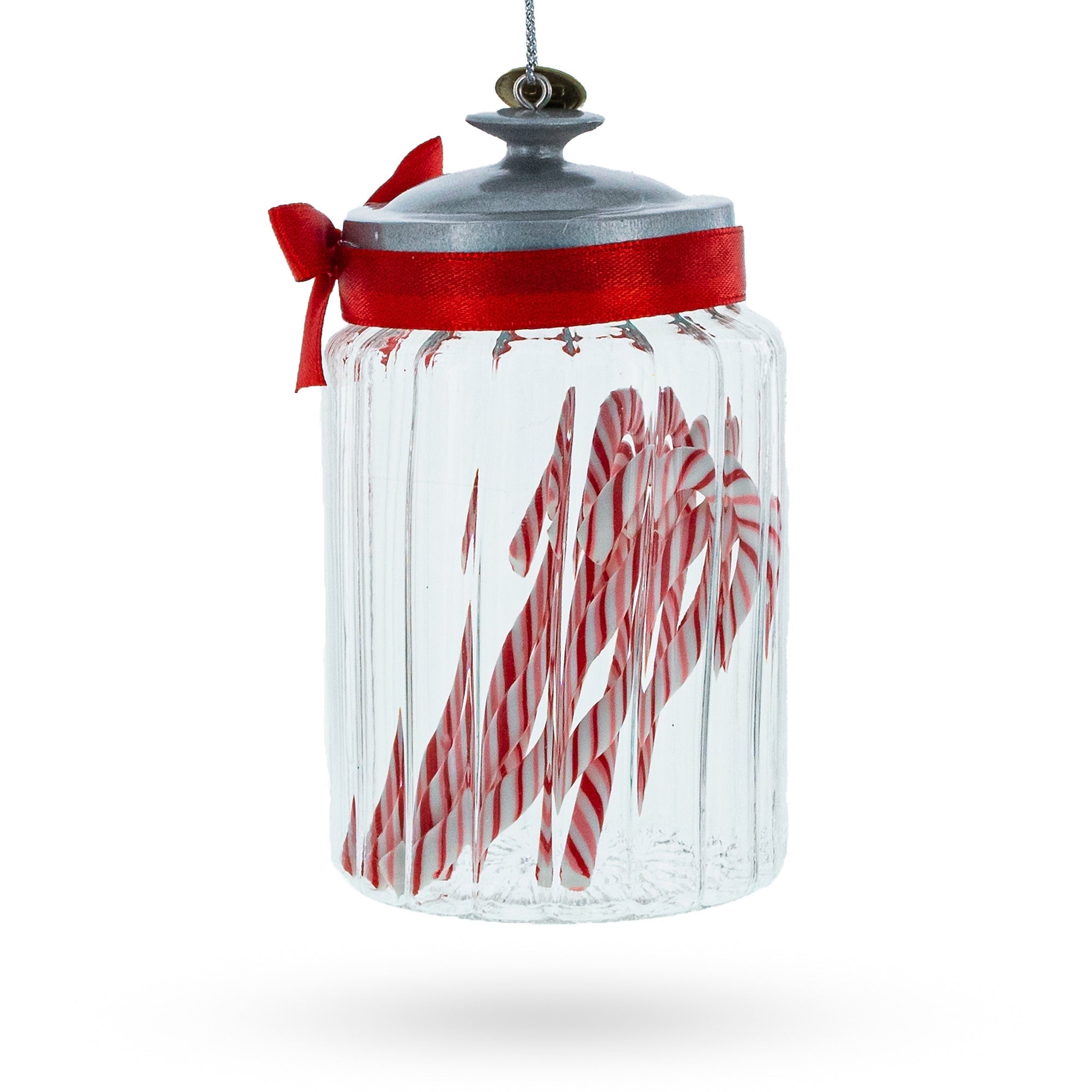 Festive Candy Cane Jar - Blown Glass Christmas Ornament