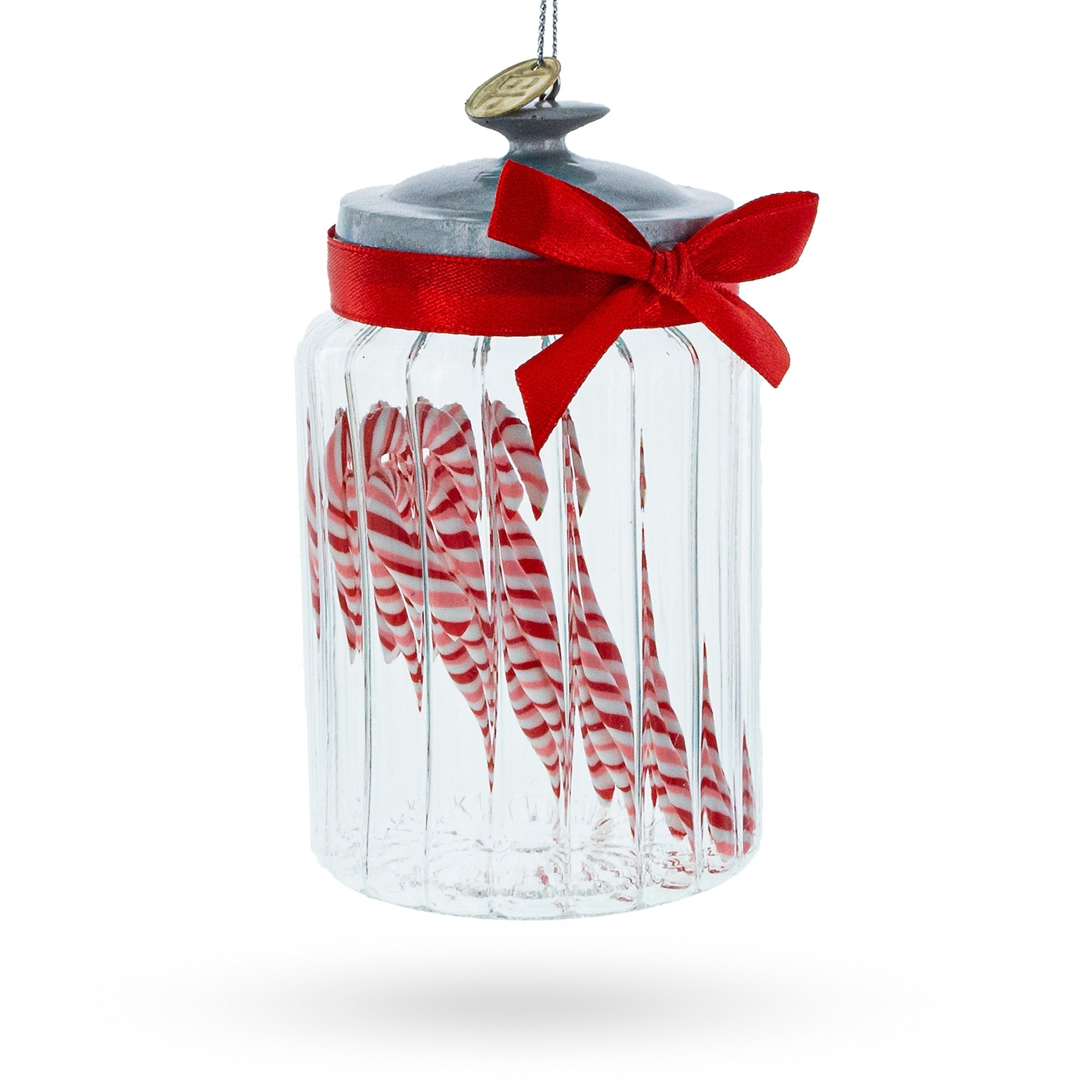 Festive Candy Cane Jar - Blown Glass Christmas Ornament