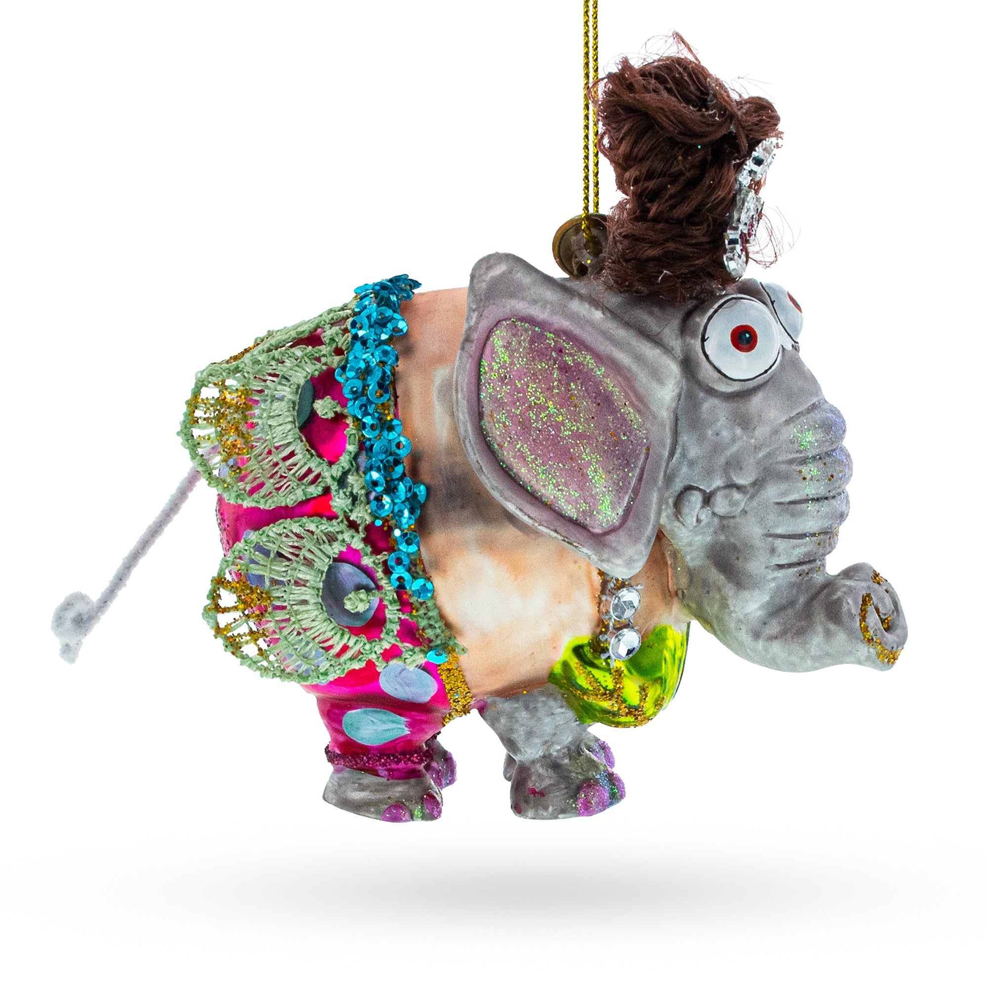 Circus Elephant Performing Tricks - Blown Glass Christmas Ornament