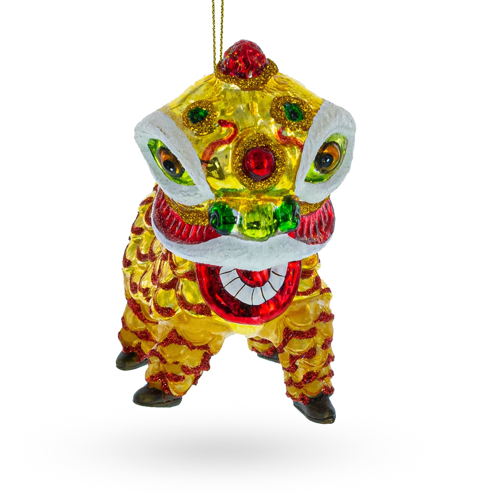 Festival Yellow Dragon - Blown Glass Christmas Ornament