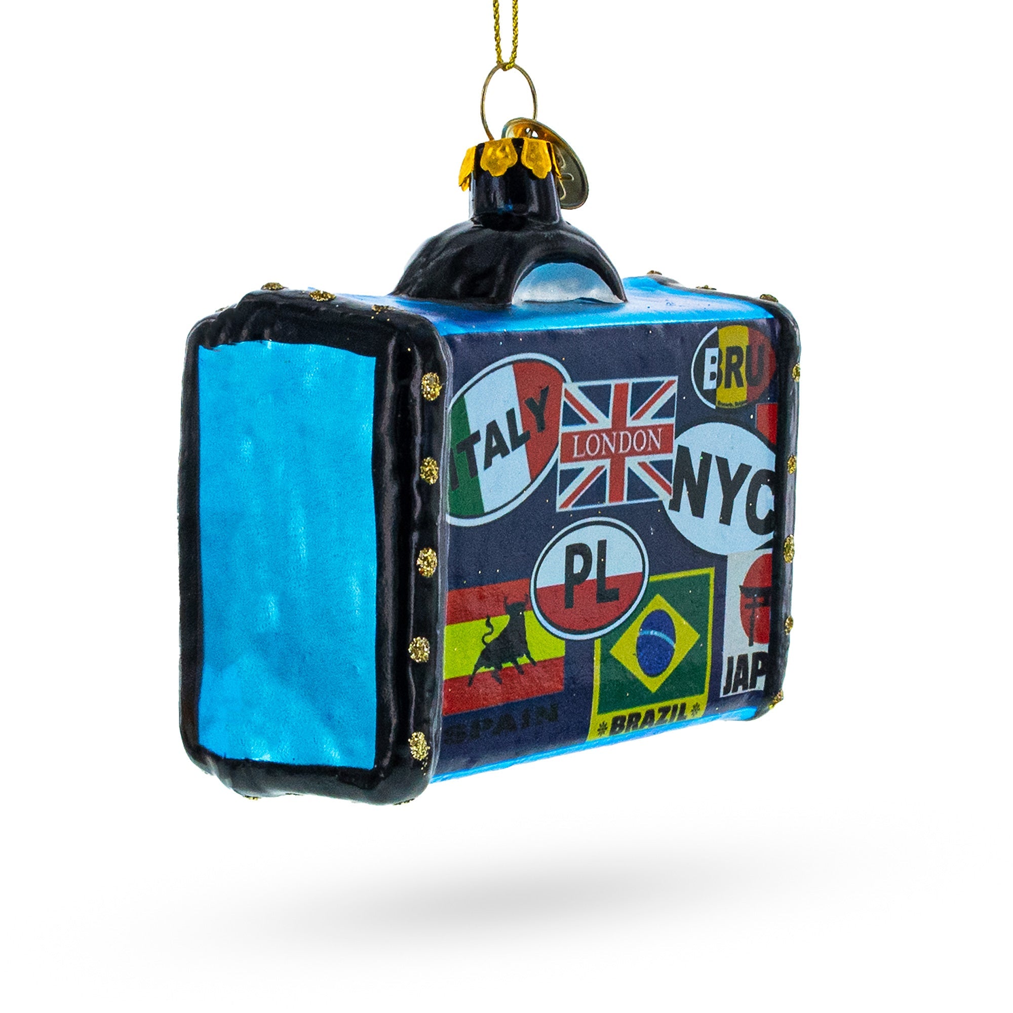 Retro Wanderlust Travel Suitcase - Blown Glass Christmas Ornament