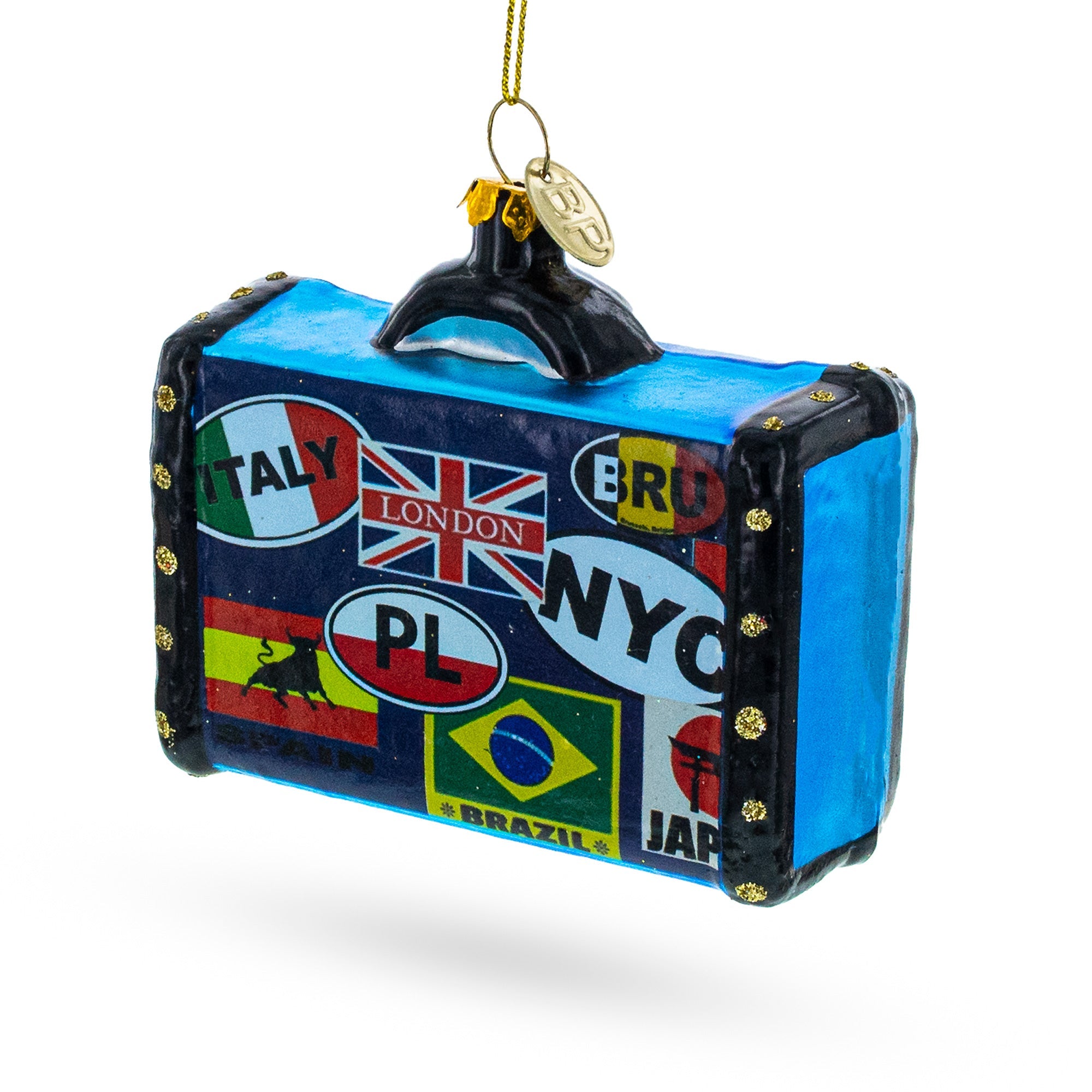 Retro Wanderlust Travel Suitcase - Blown Glass Christmas Ornament