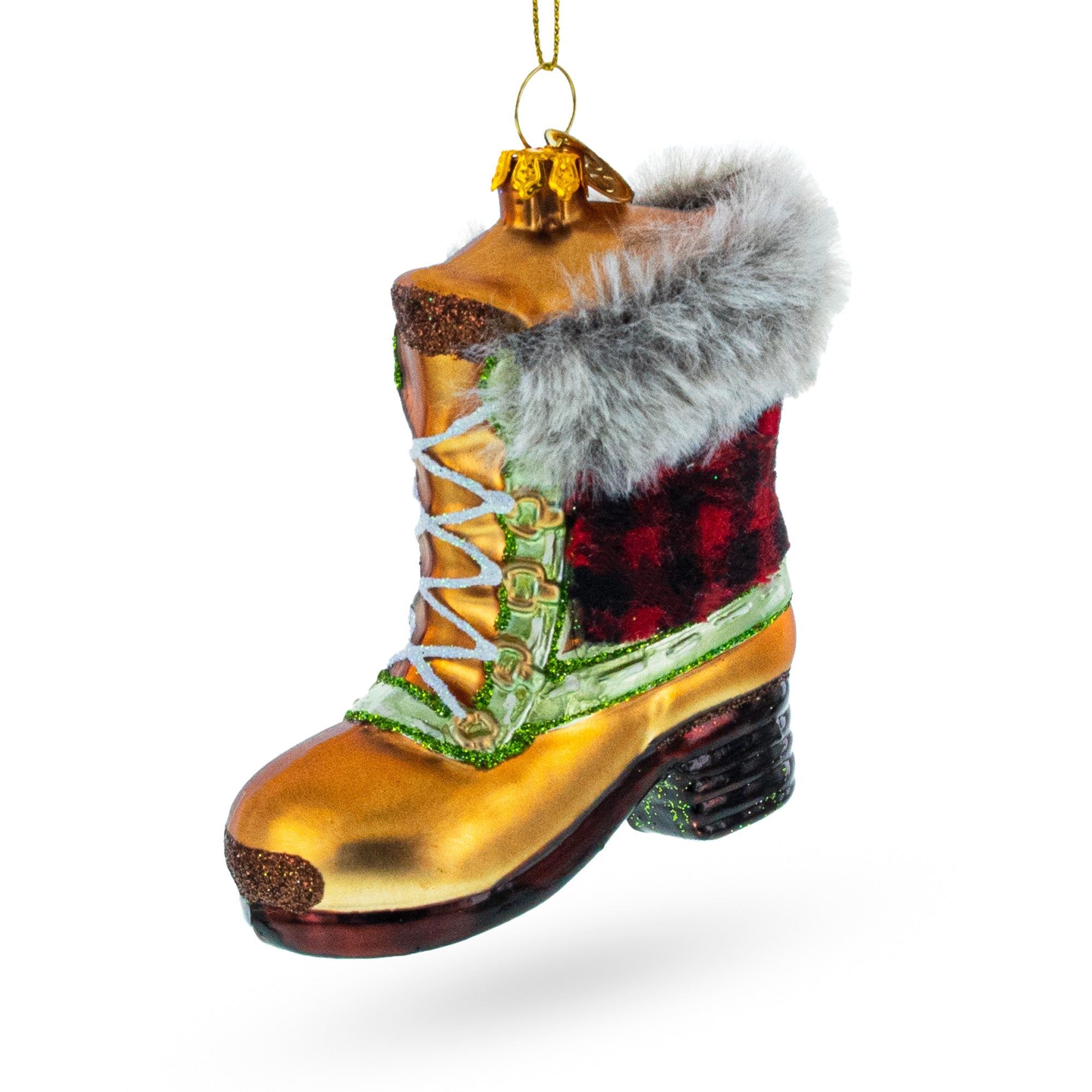 Cozy Winter Wonderland: Furry Boot - Blown Glass Christmas Ornament