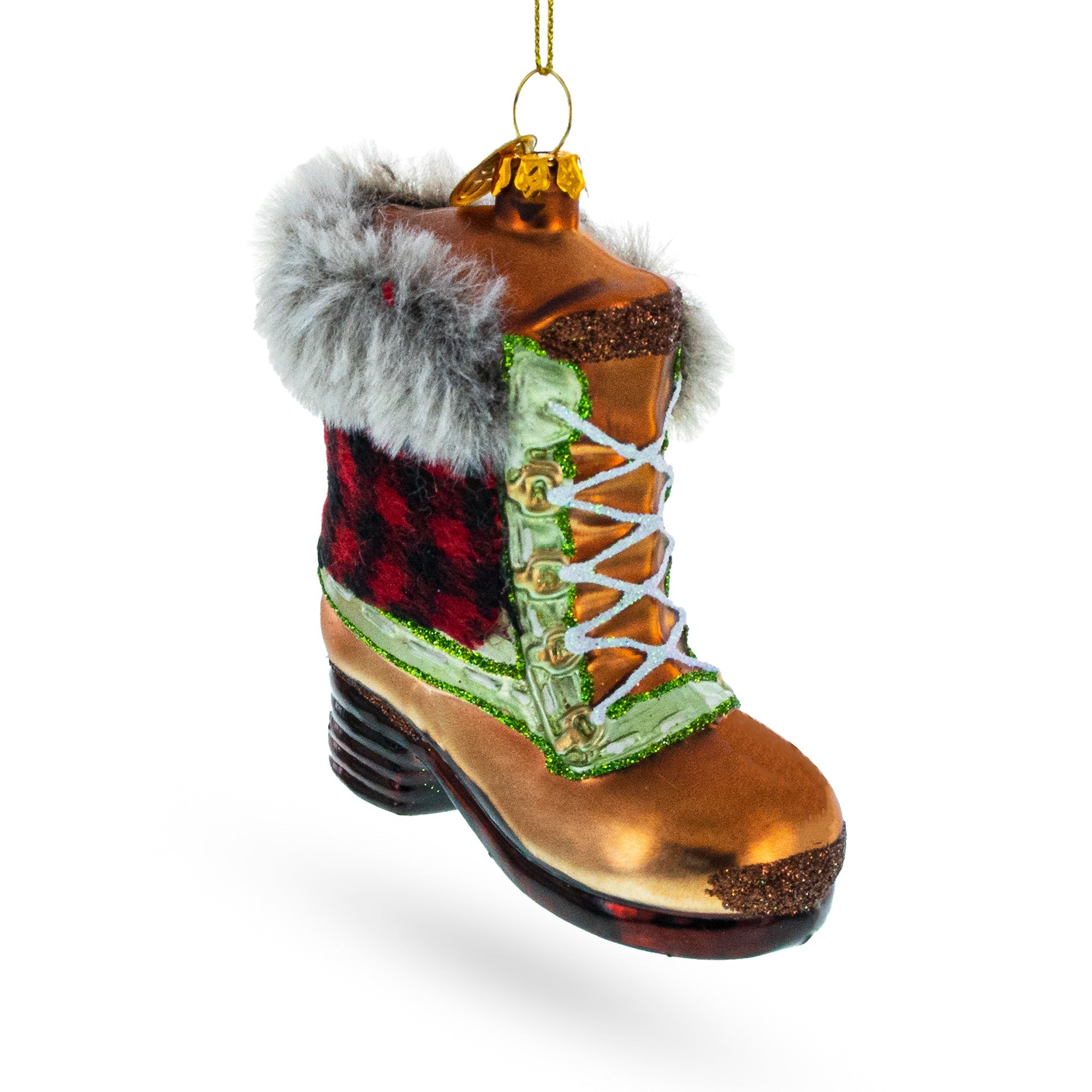 Cozy Winter Wonderland: Furry Boot - Blown Glass Christmas Ornament