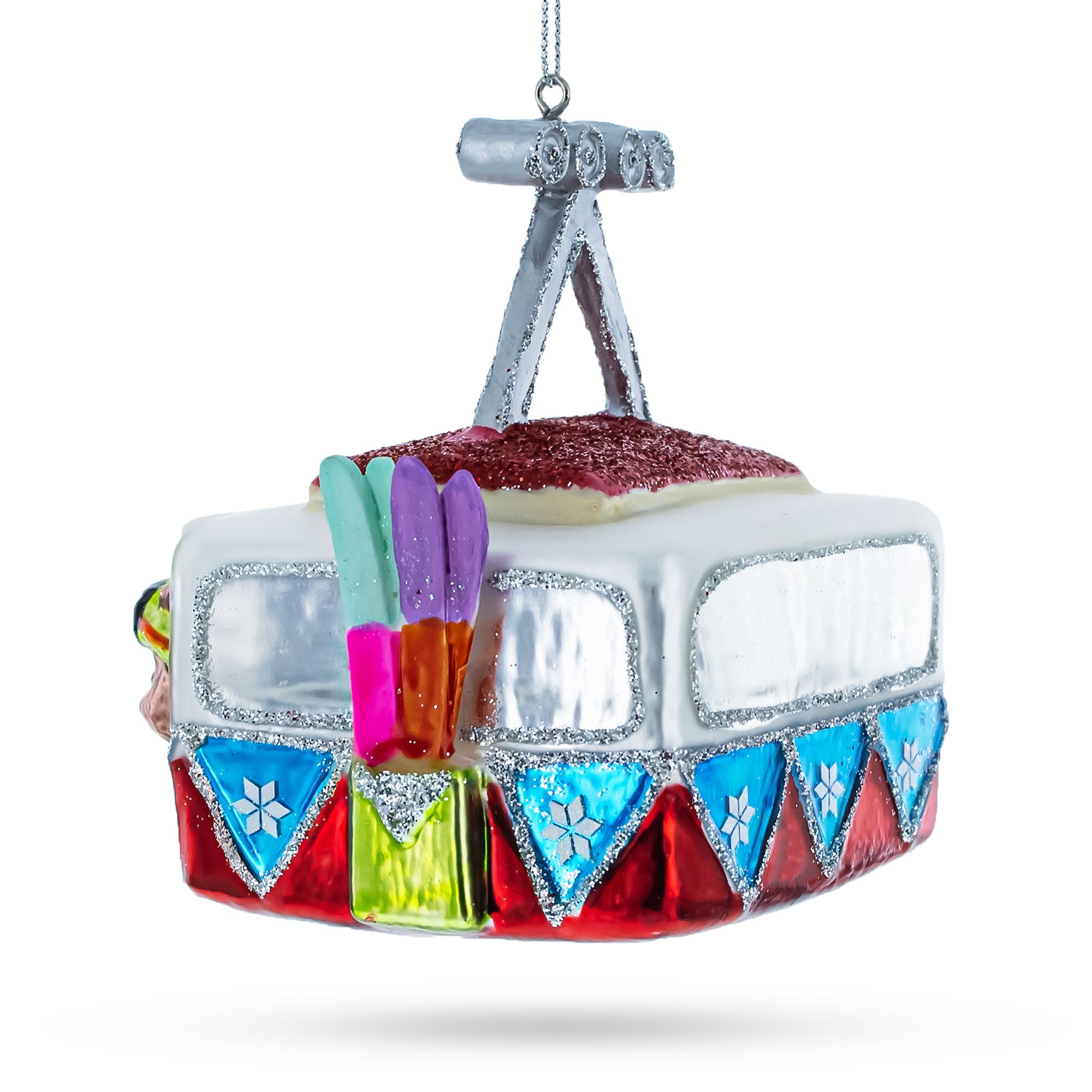 Santa's Skyward Adventure: Santa And Friends In A Gondola Lift - Blown Glass Christmas Ornament