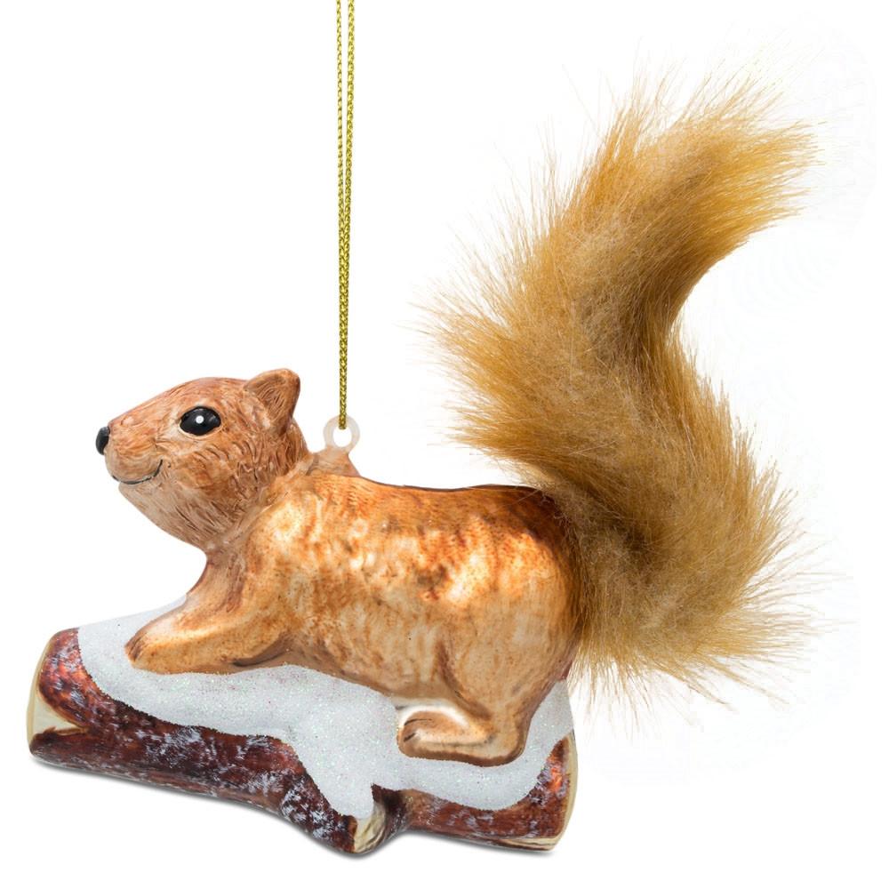 Whimsical Squirrel On Snowy Branch - Blown Glass Christmas Ornament