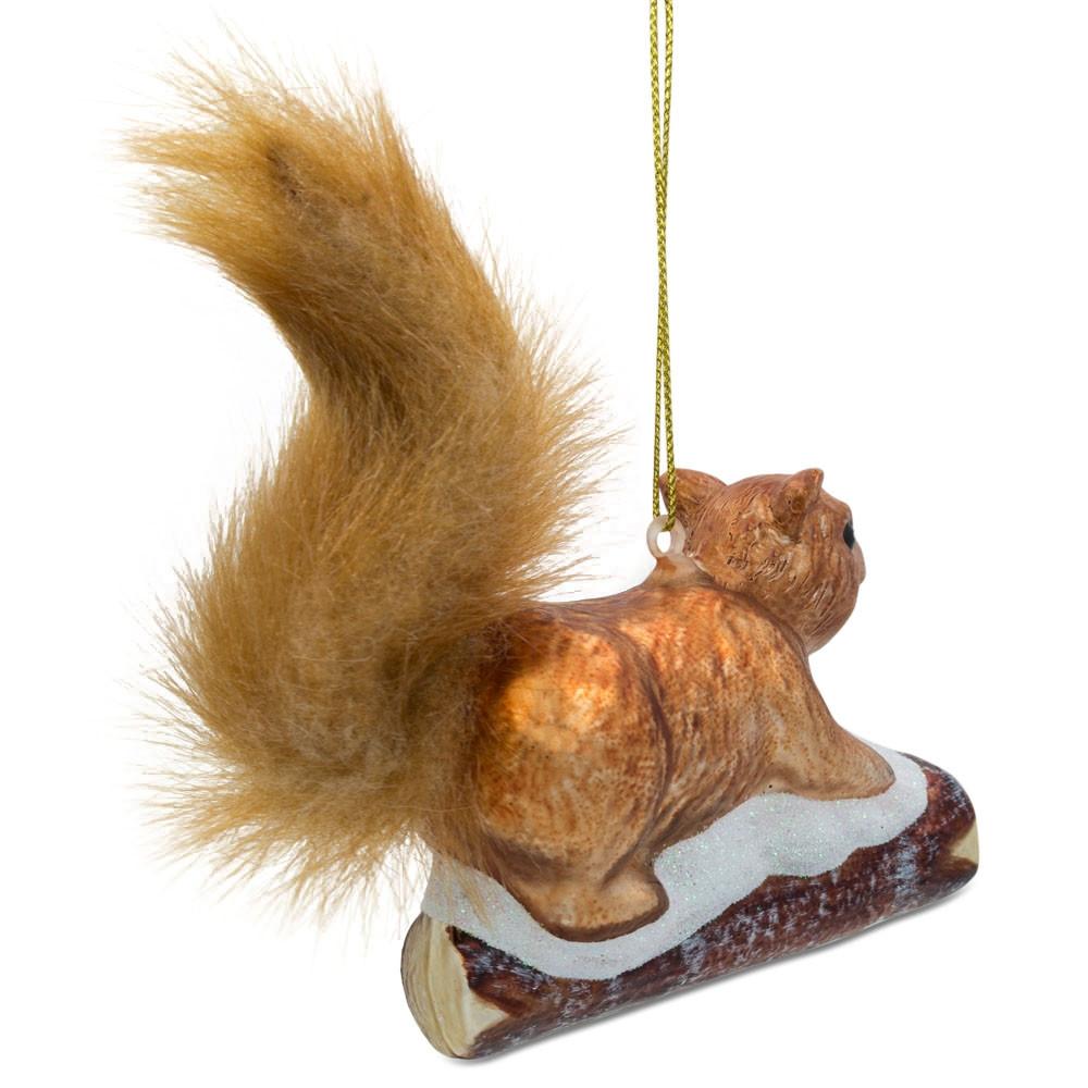 Whimsical Squirrel On Snowy Branch - Blown Glass Christmas Ornament