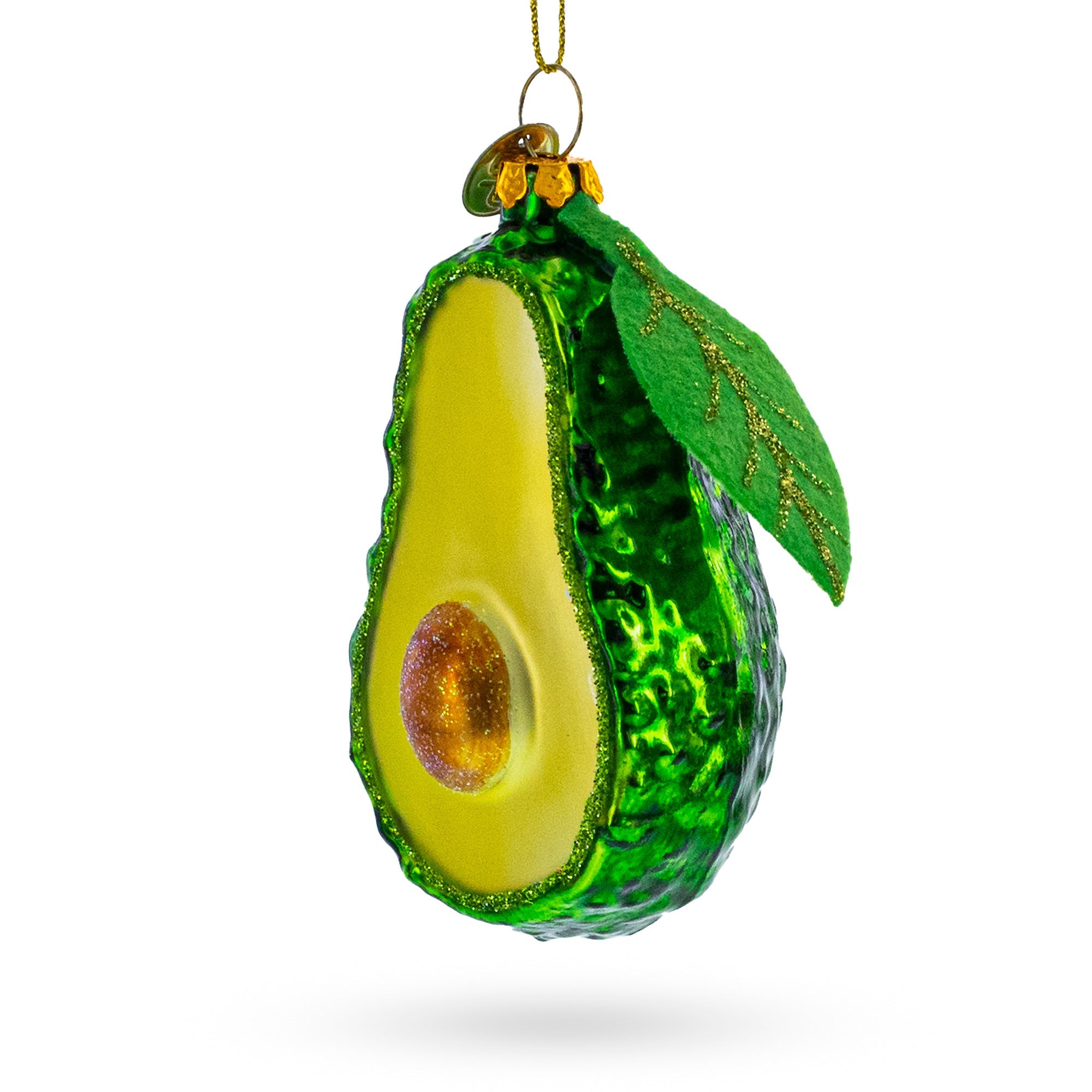 Nature's Butter: Avocado With Leaf - Blown Glass Christmas Ornament