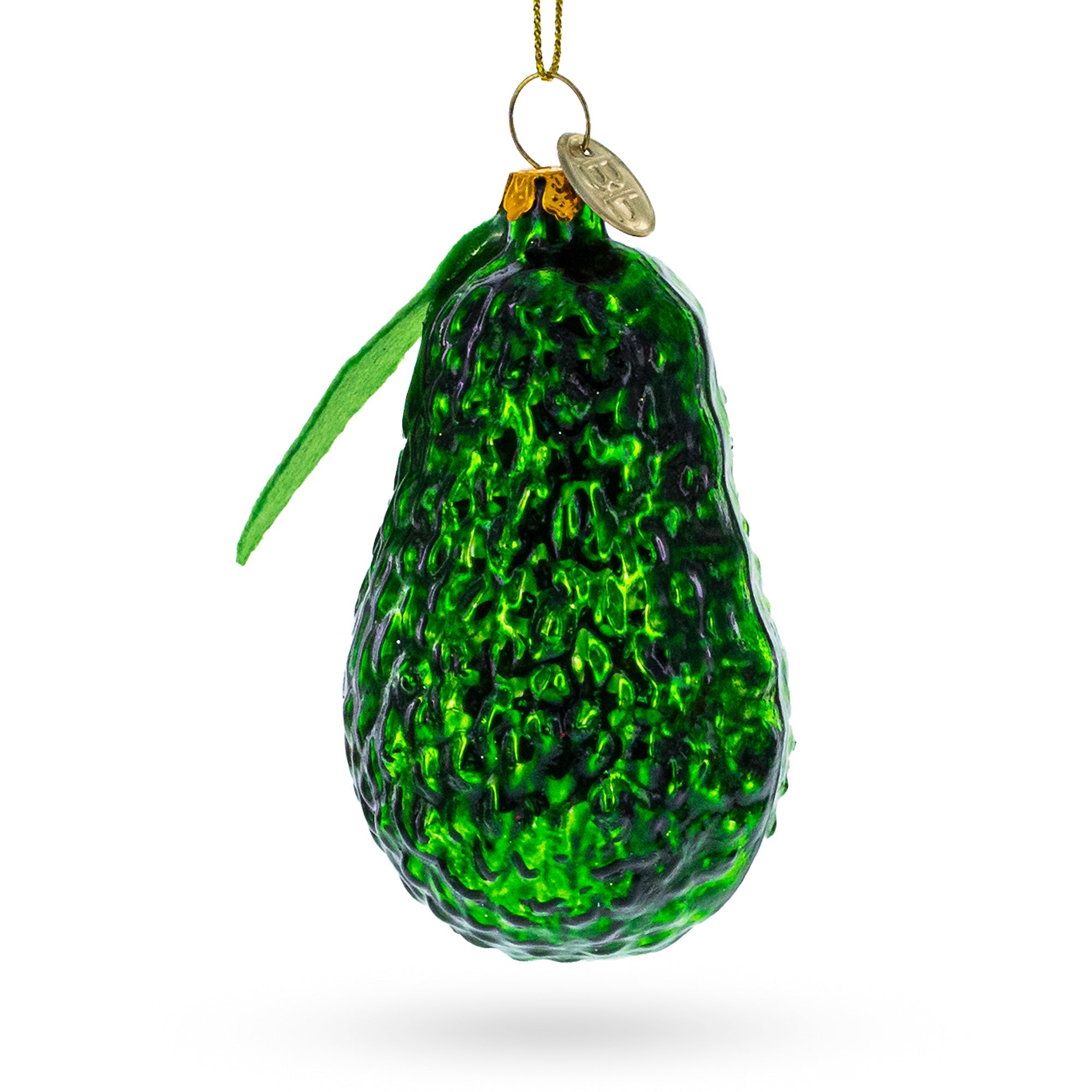 Nature's Butter: Avocado With Leaf - Blown Glass Christmas Ornament