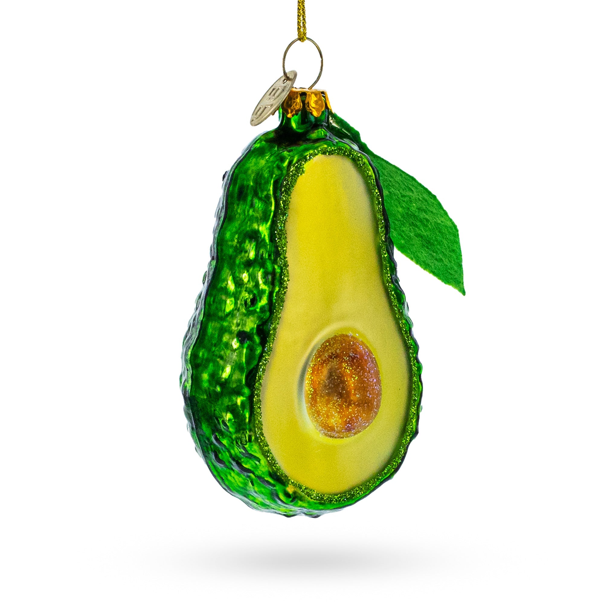 Nature's Butter: Avocado With Leaf - Blown Glass Christmas Ornament