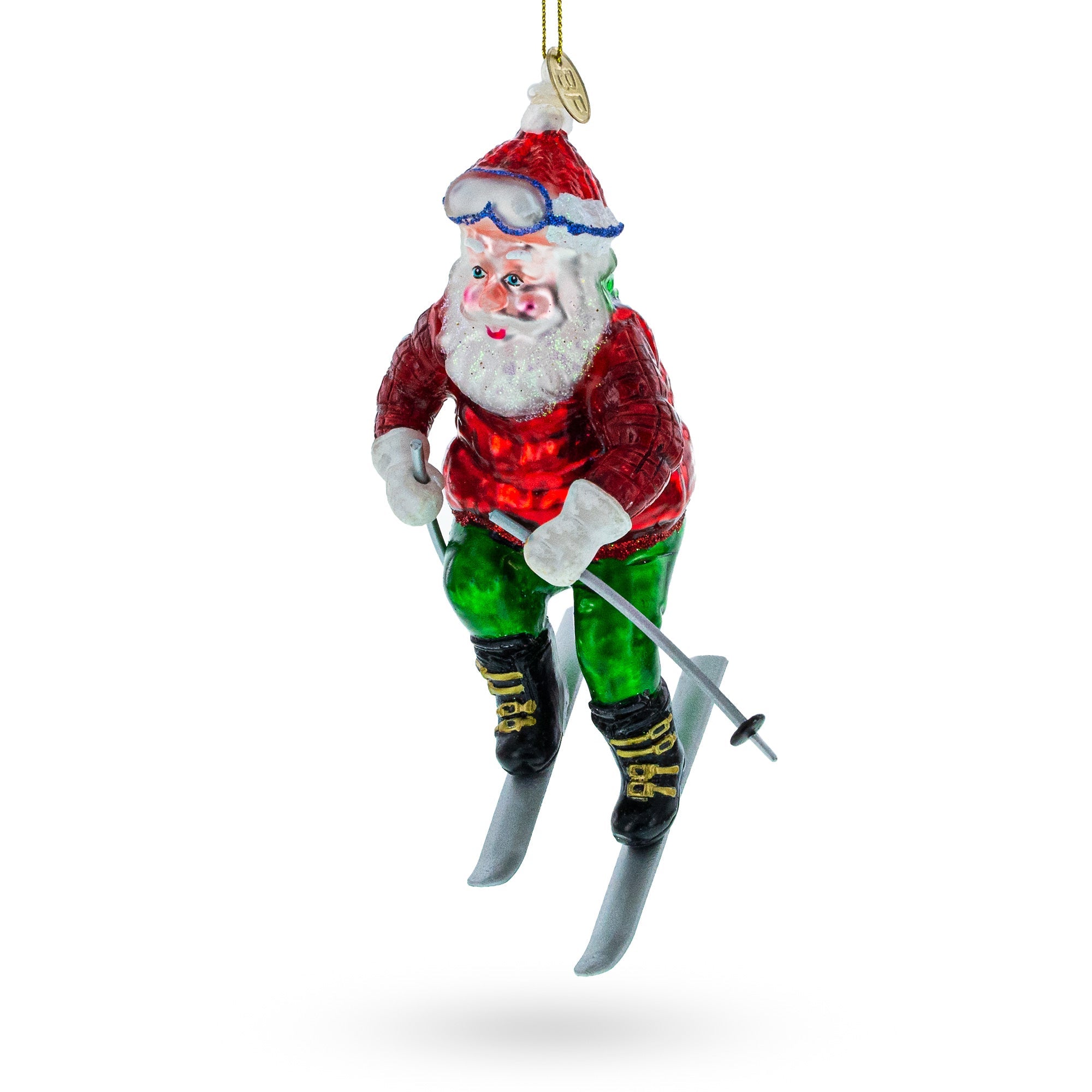 Alpine Adventure: Santa On Skis - Blown Glass Christmas Ornament