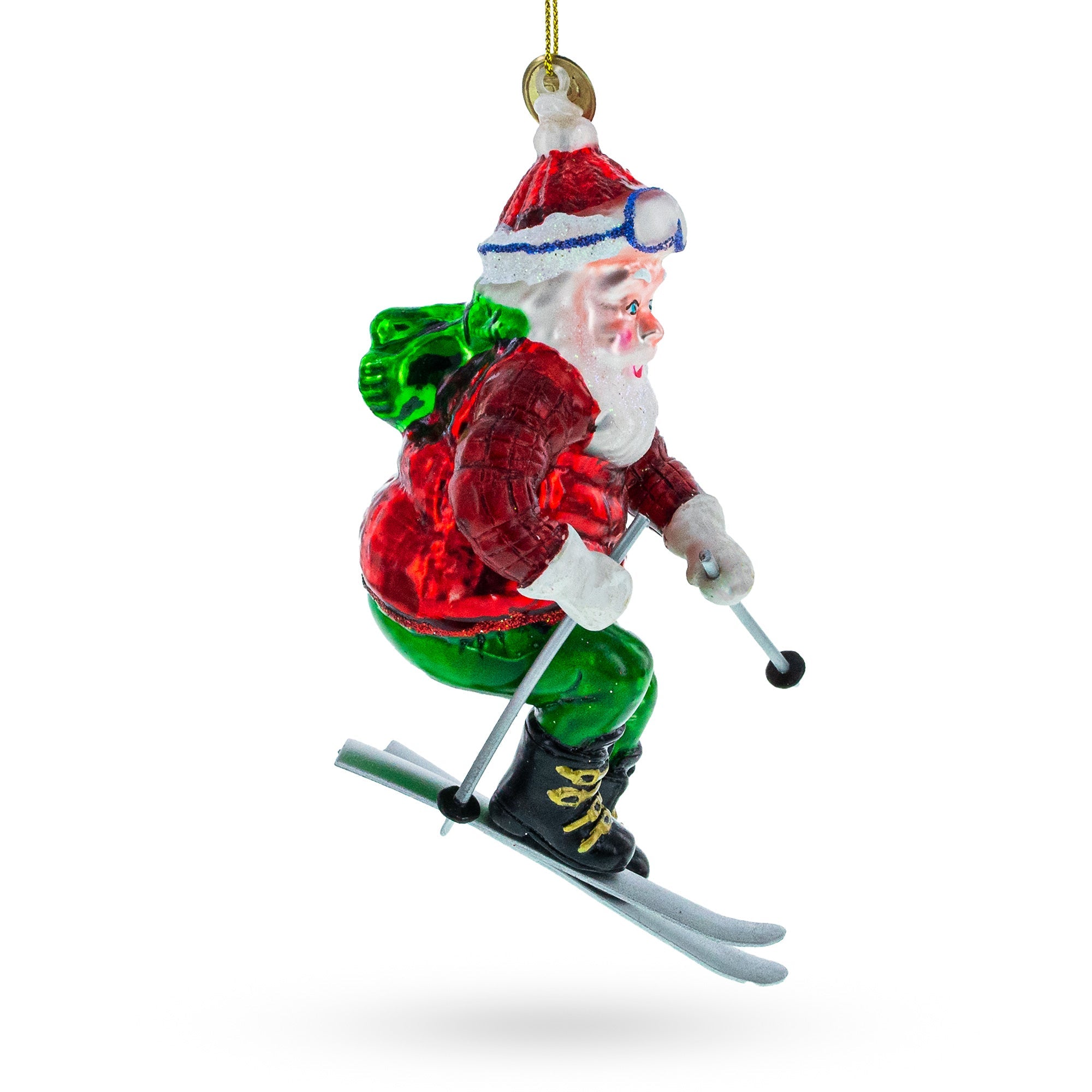 Alpine Adventure: Santa On Skis - Blown Glass Christmas Ornament