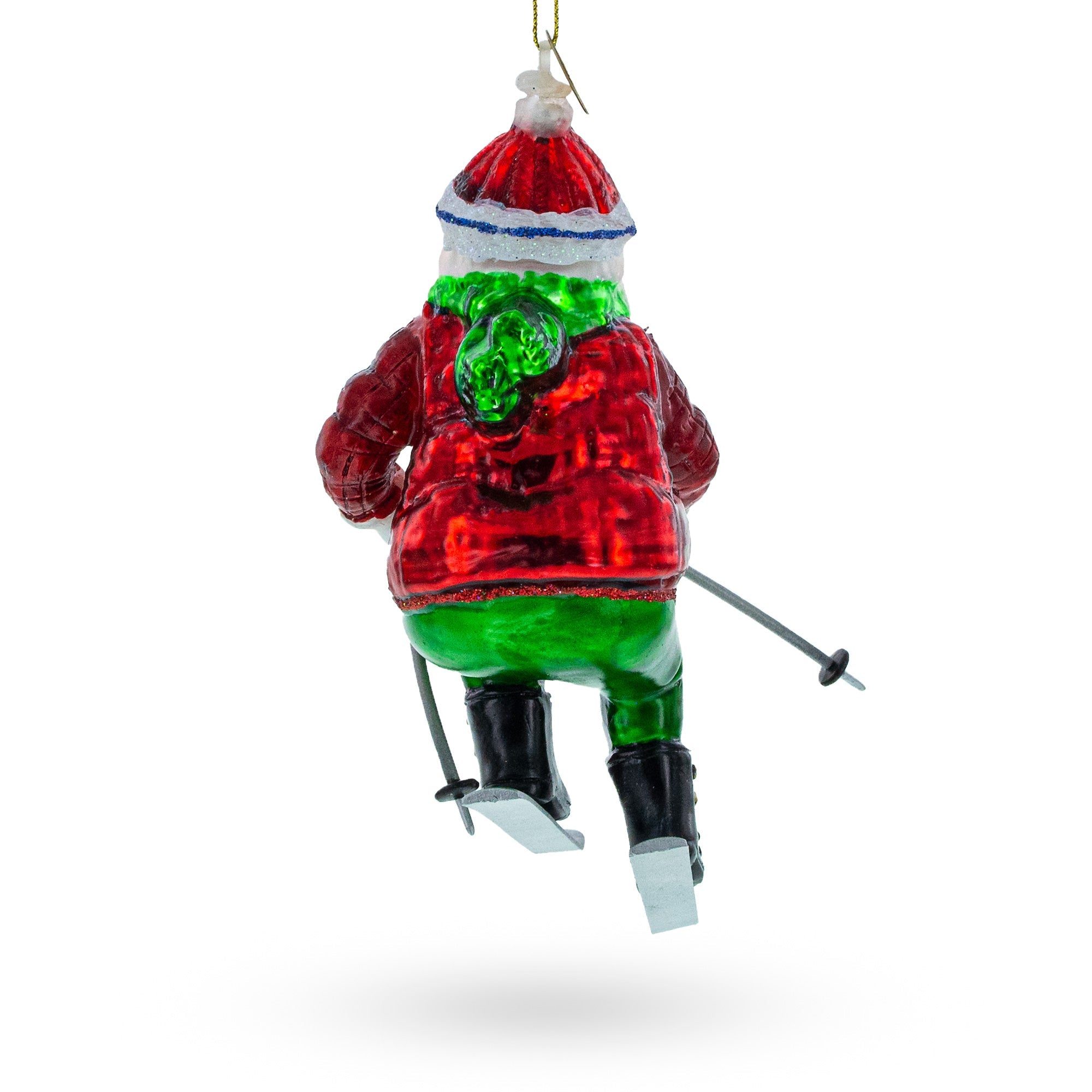 Alpine Adventure: Santa On Skis - Blown Glass Christmas Ornament