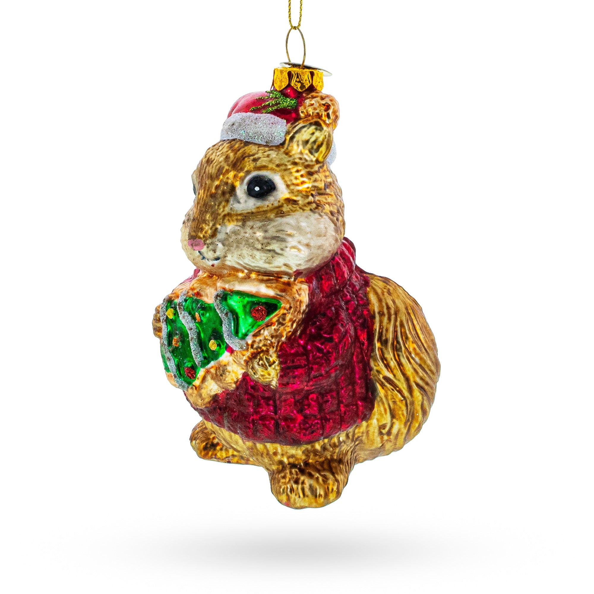 Chipmunk Adorning A Miniature Christmas Tree - Blown Glass Ornament