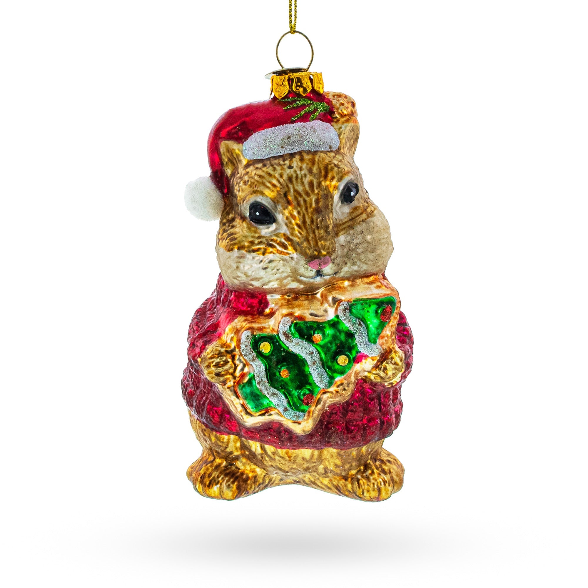 Chipmunk Adorning A Miniature Christmas Tree - Blown Glass Ornament