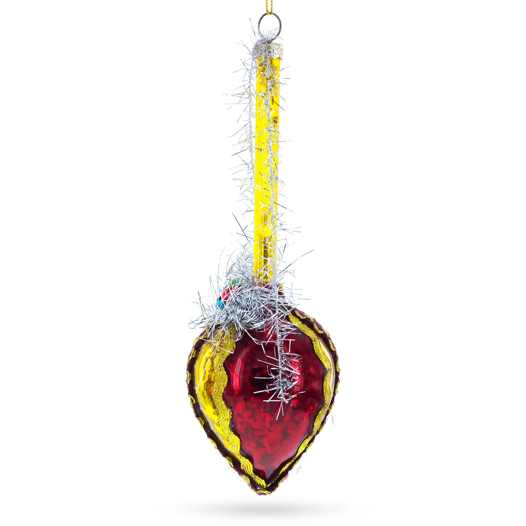 Vibrant Red And Sunny Yellow Finial - Blown Glass Christmas Ornament