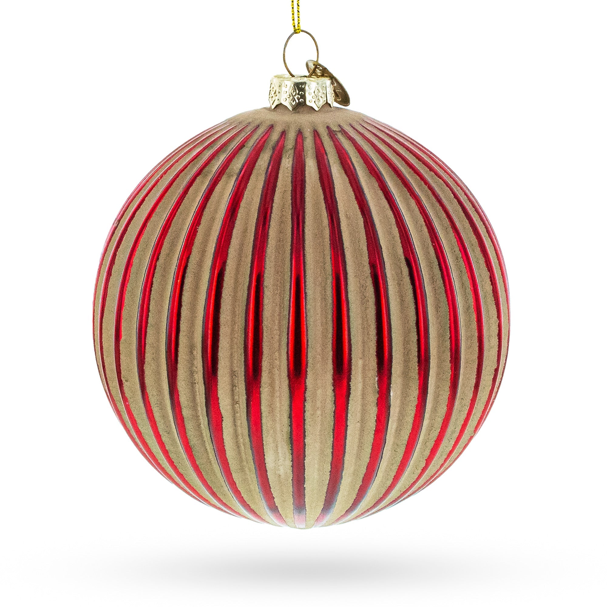 Elegant Red And Radiant Gold Ribbed - Blown Glass Christmas Ornament