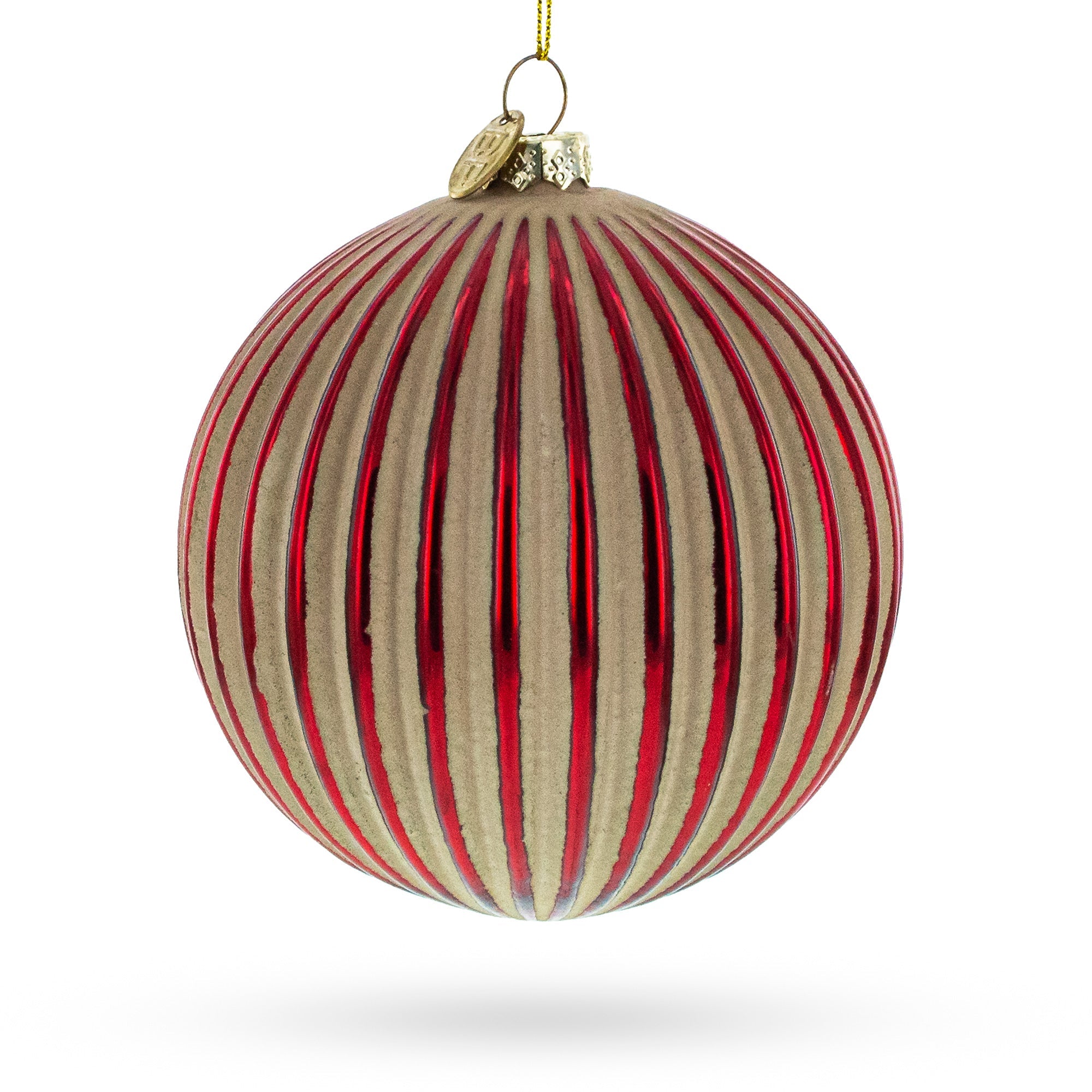 Elegant Red And Radiant Gold Ribbed - Blown Glass Christmas Ornament