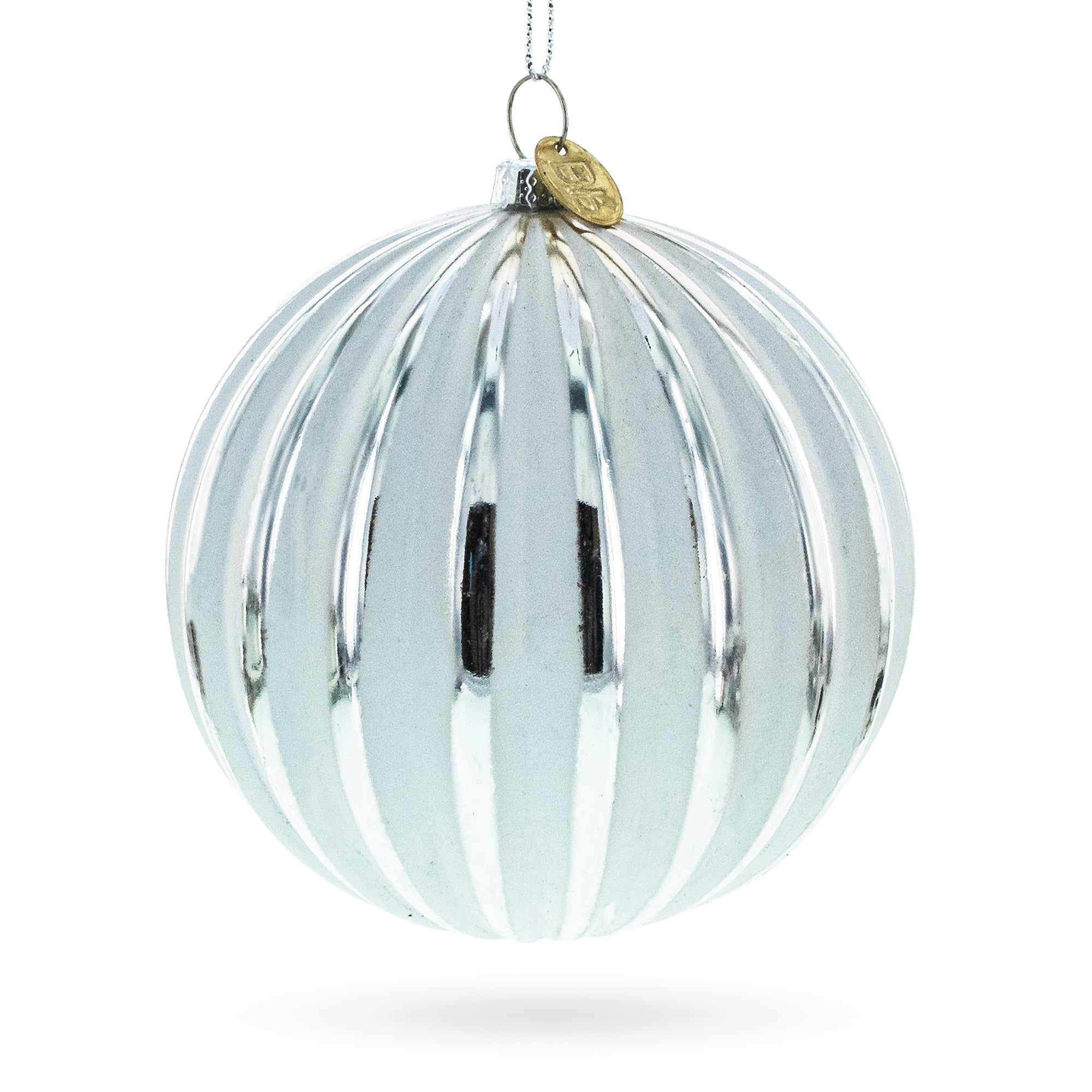 Gleaming Silver Ribbed - Blown Glass Christmas Ornament