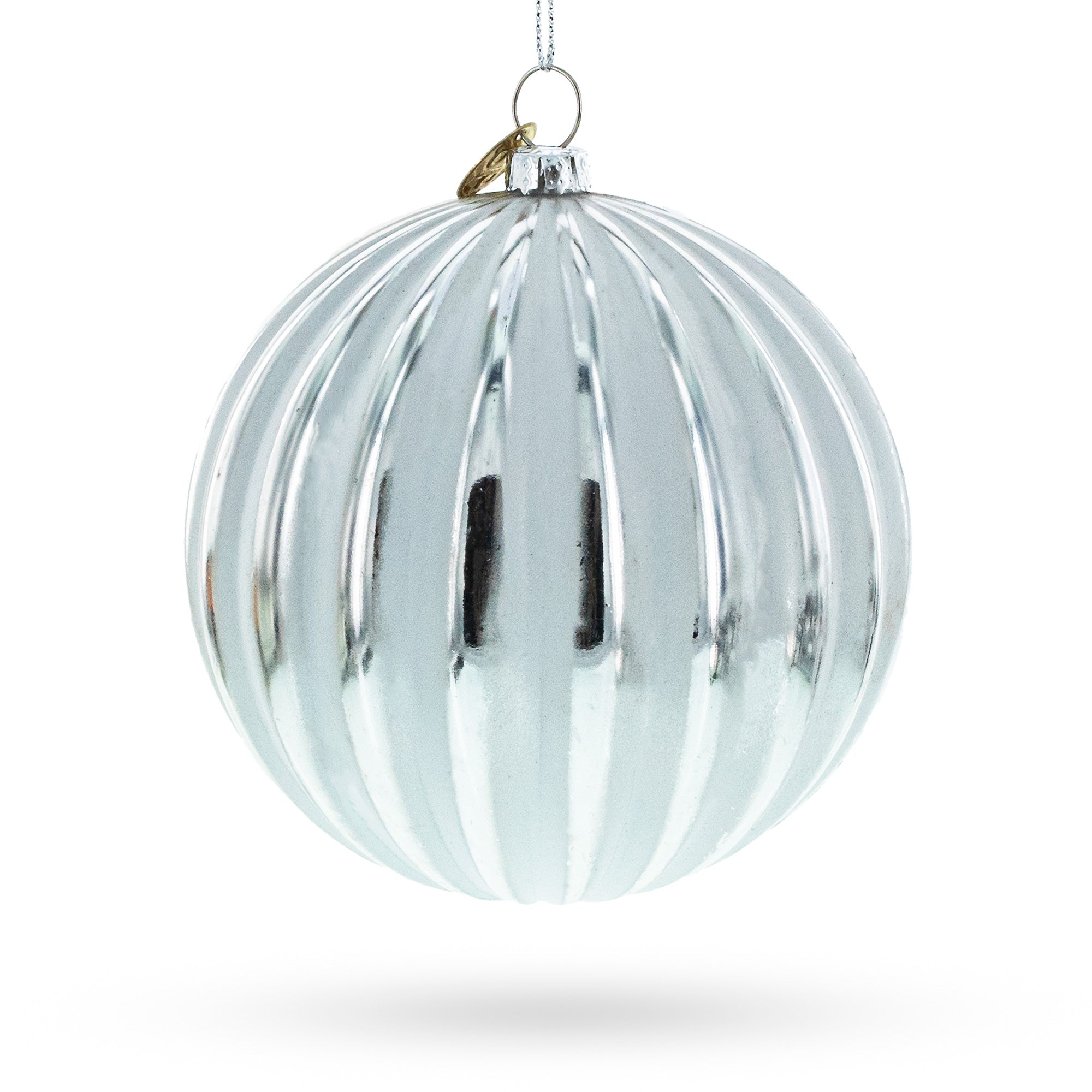 Gleaming Silver Ribbed - Blown Glass Christmas Ornament