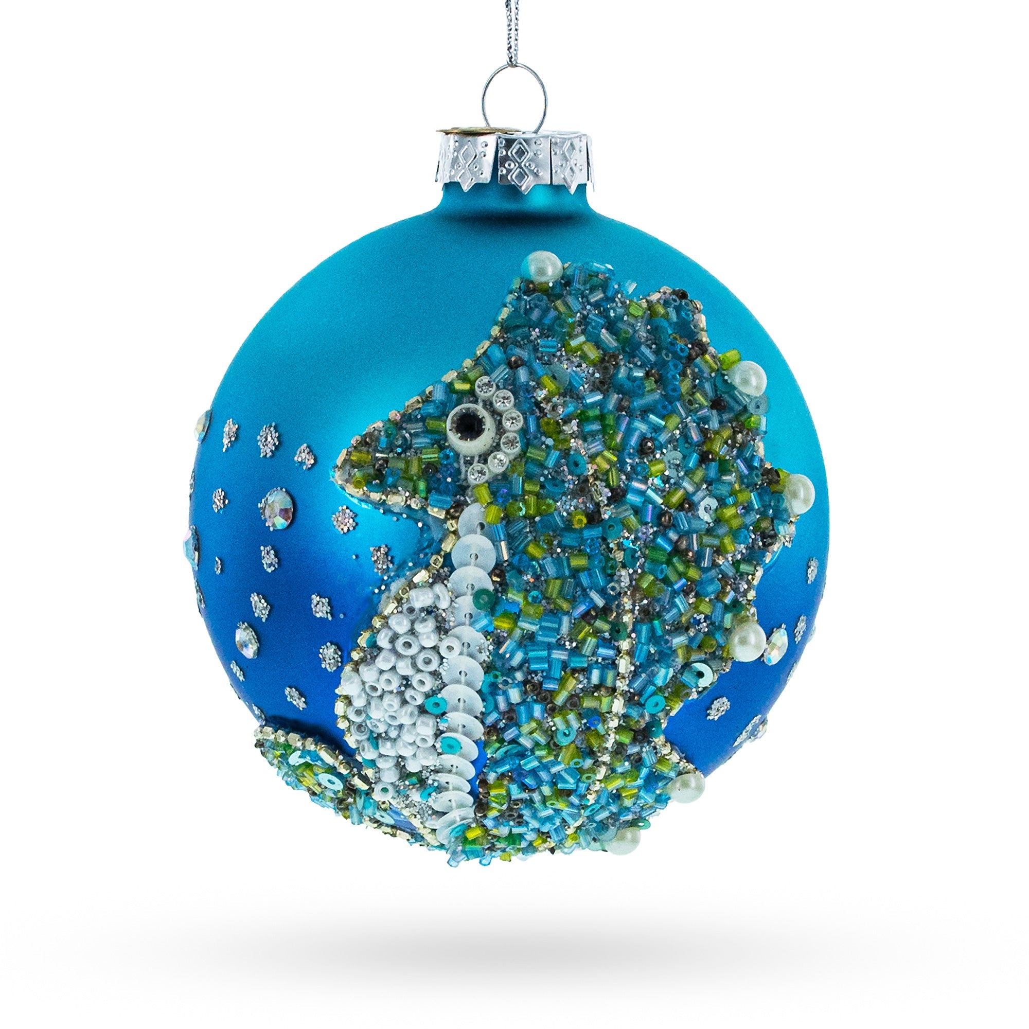 Elegant Beaded Seahorse - Blown Glass Christmas Ornament