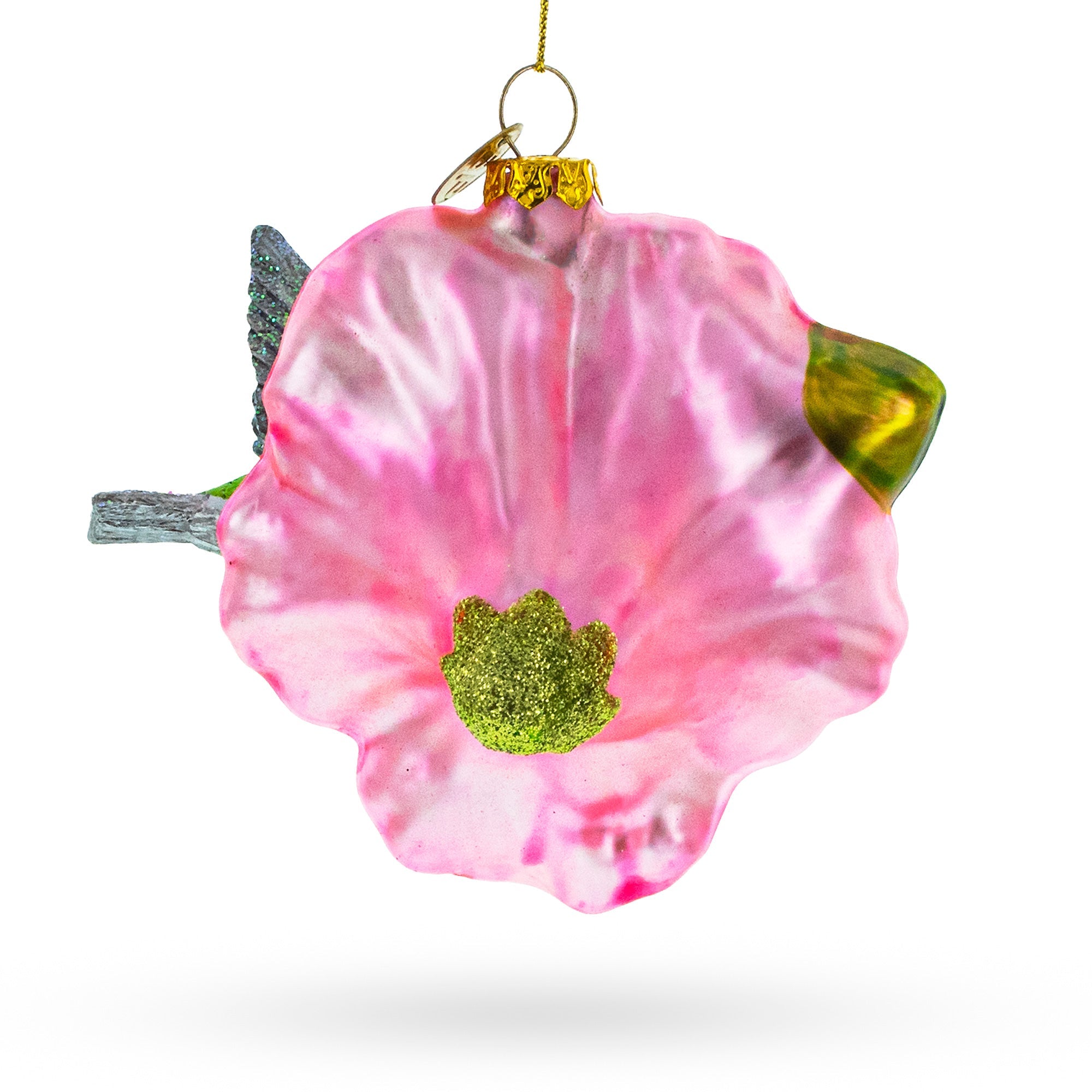 Vibrant Hummingbird With Hibiscus - Blown Glass Christmas Ornament