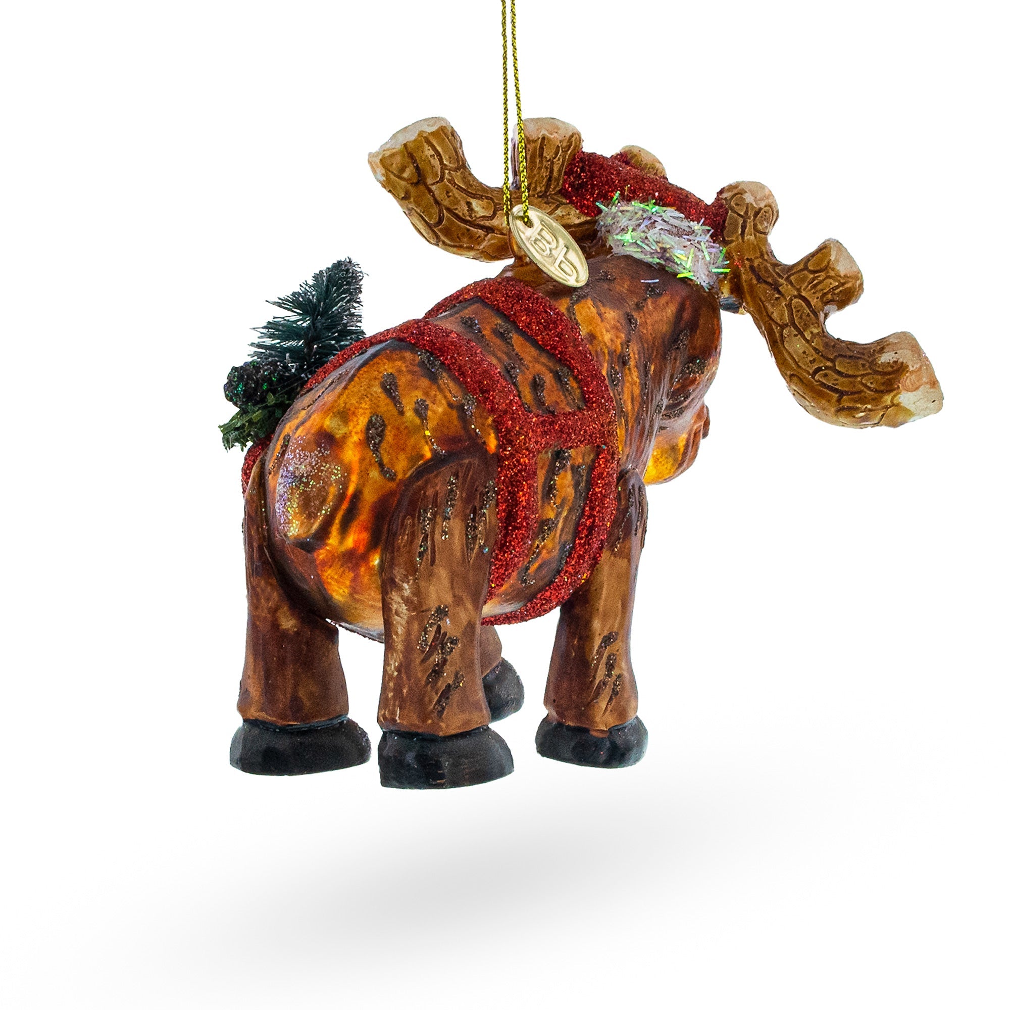 Festive Moose With Twinkling Lights - Blown Glass Christmas Ornament