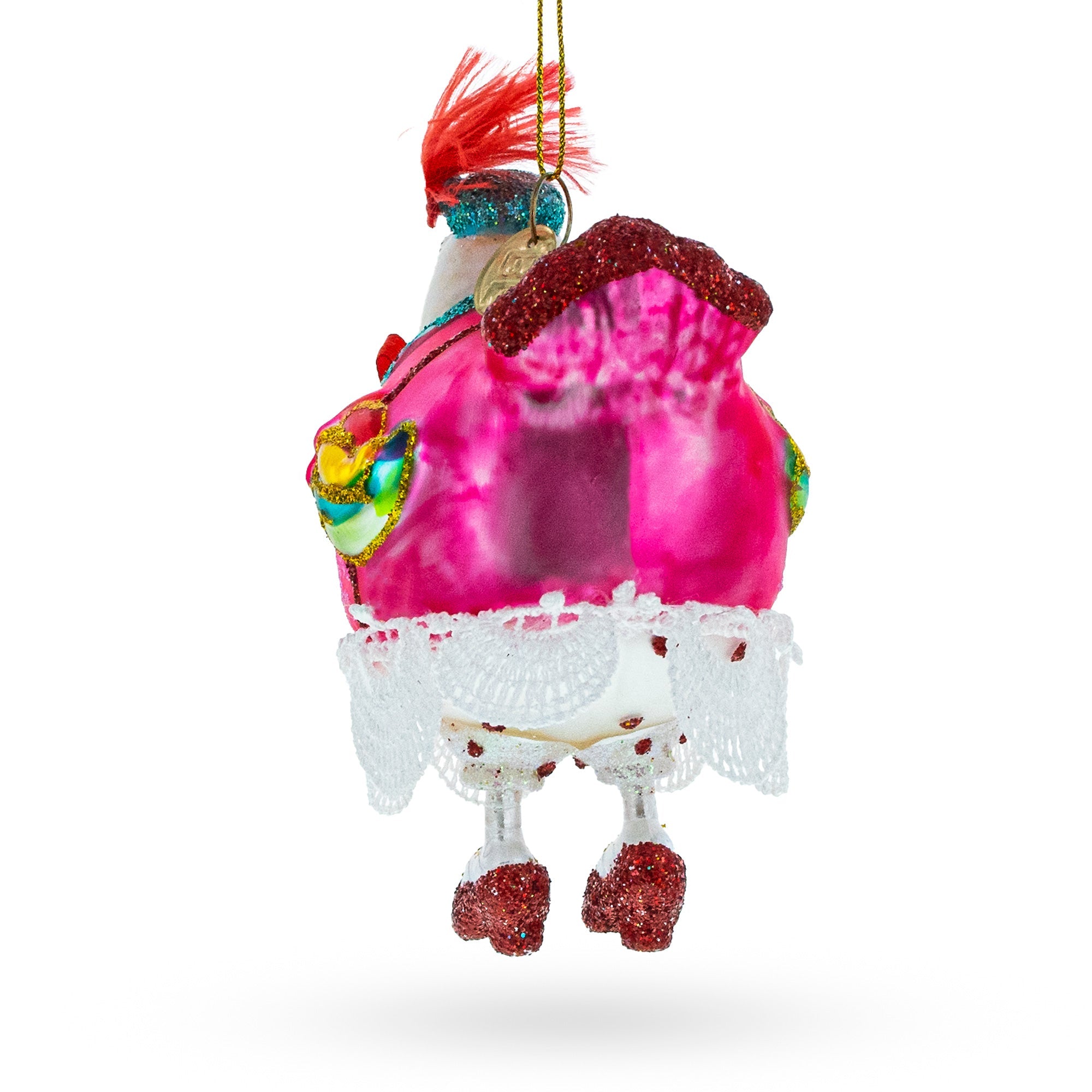 Quirky Hen In Pink Dress - Blown Glass Christmas Ornament