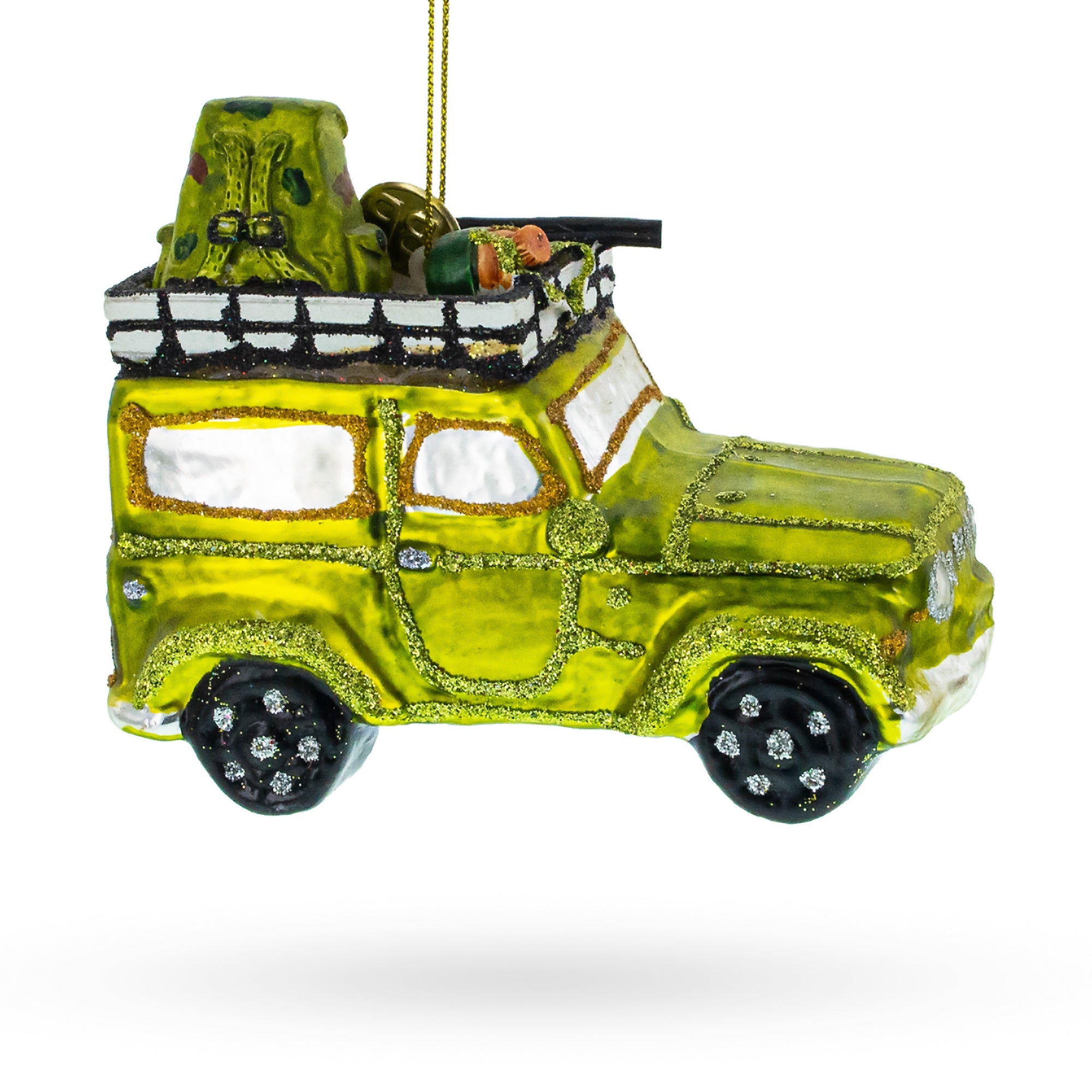 Camouflaged Hunter In A Car - Blown Glass Christmas Ornament