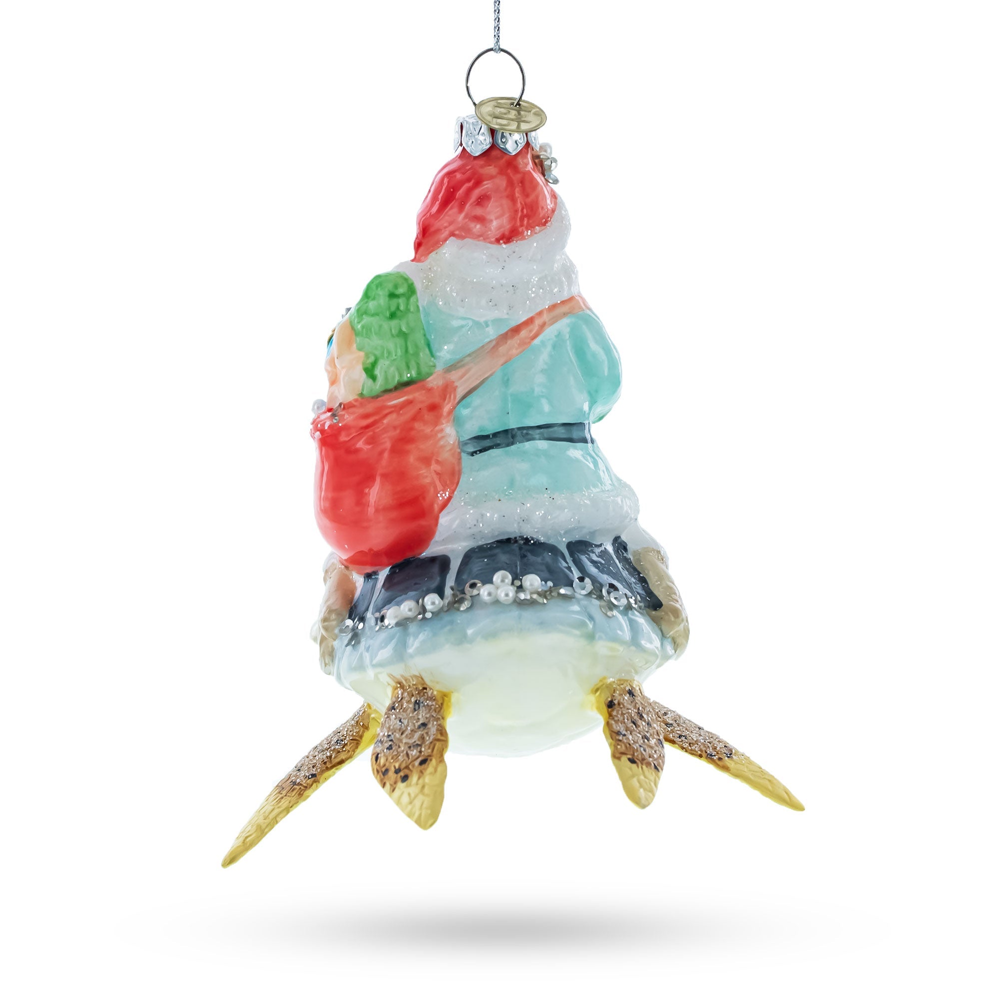 Santa Riding Turtle - Blown Glass Christmas Ornament