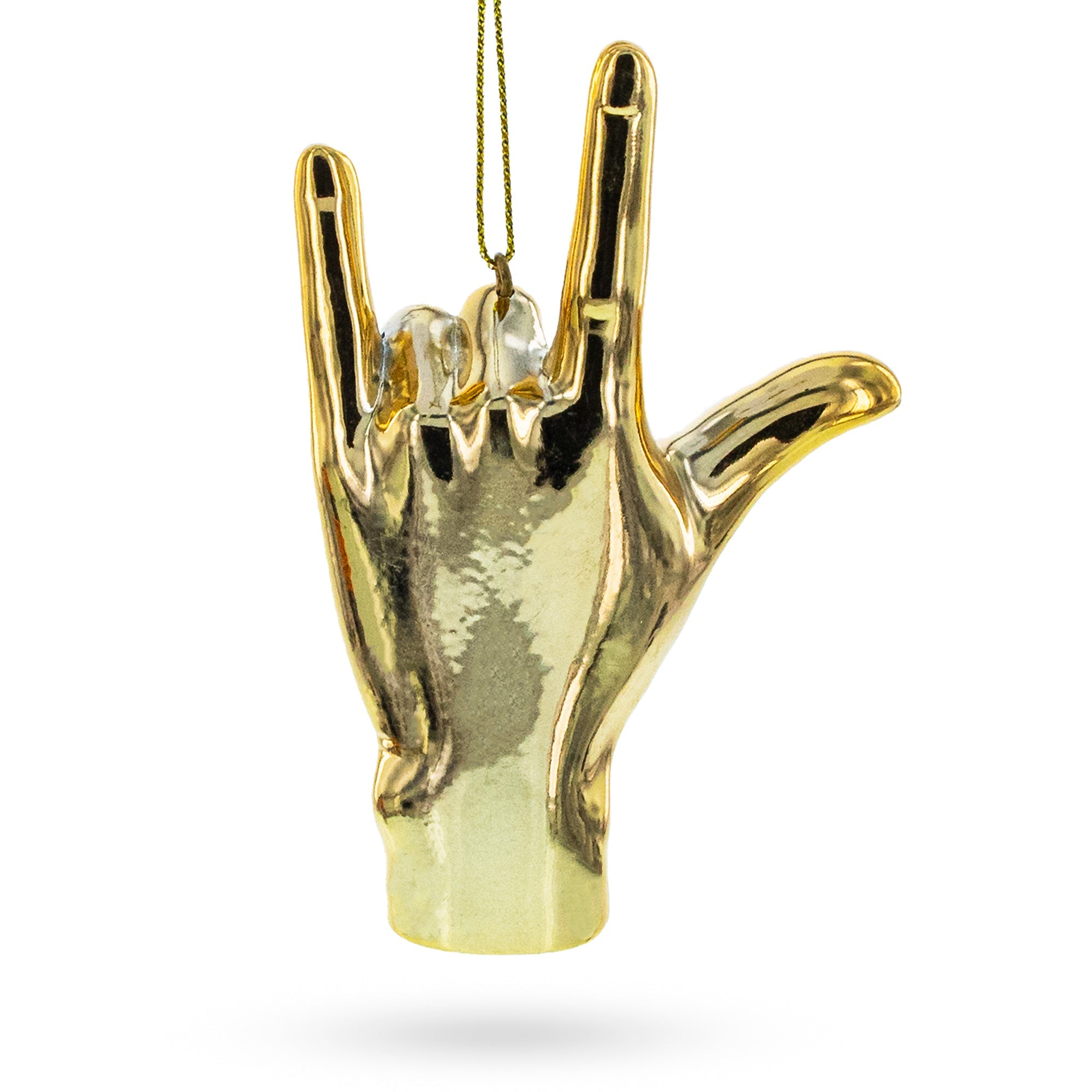 Golden Sign Language "i Love You" - Blown Glass Christmas Ornament